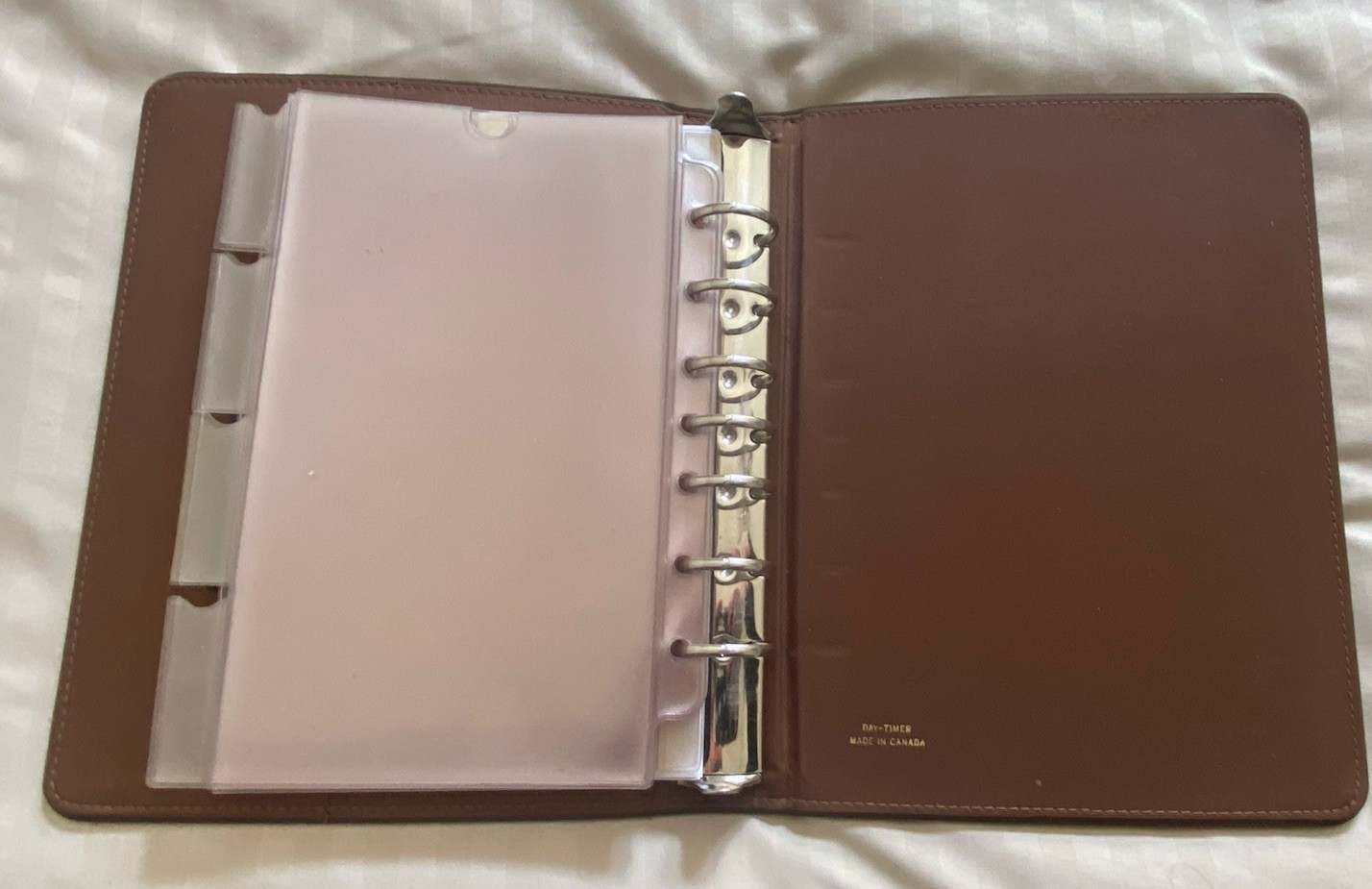 Vintage Brown Fabric Day Timer 7 Ring Classic Planner Binder Open Organizer