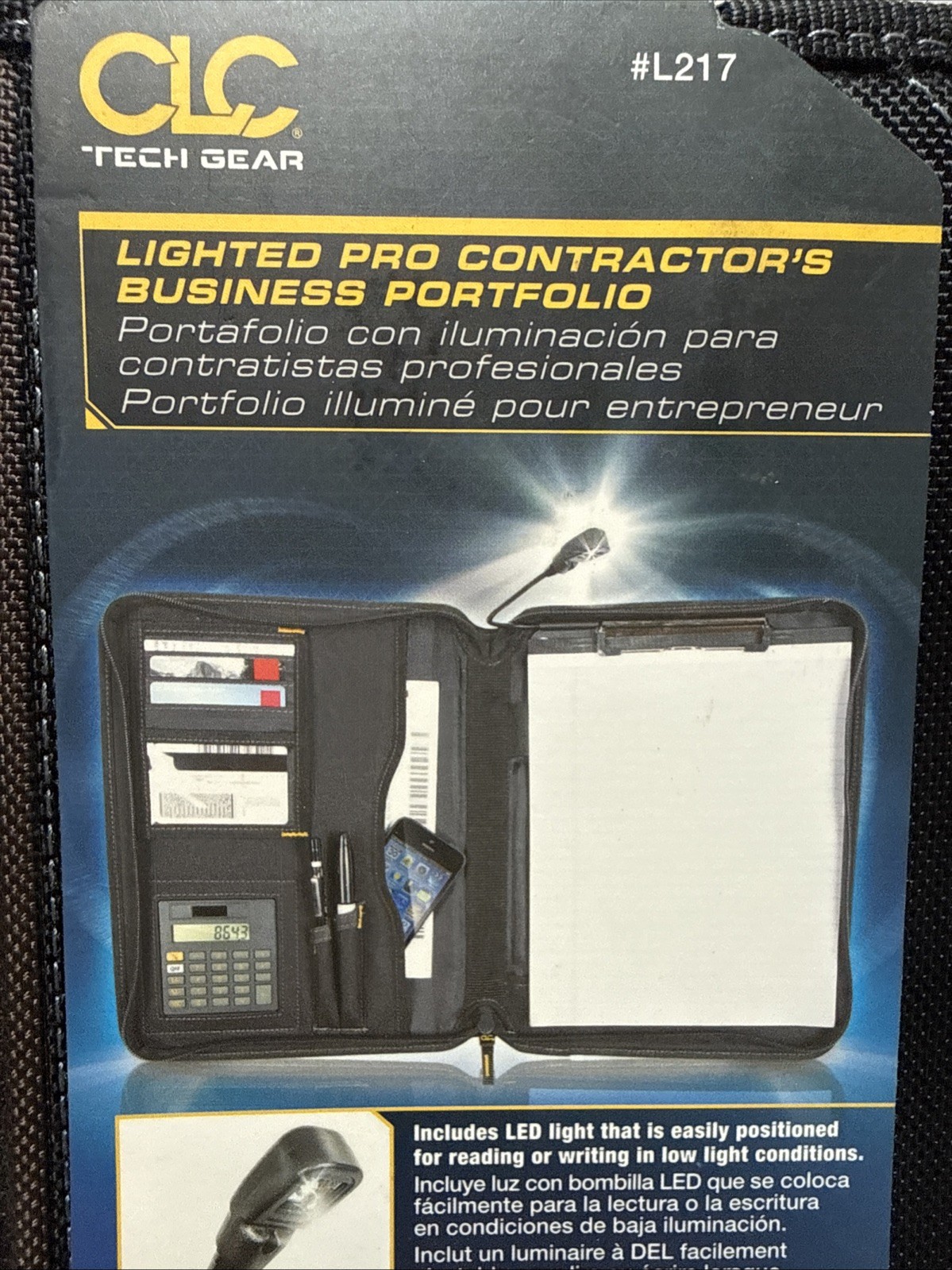 New CLC Tech Gear Lighted Pro Contractors Business Portfolio w/ Calculator L217