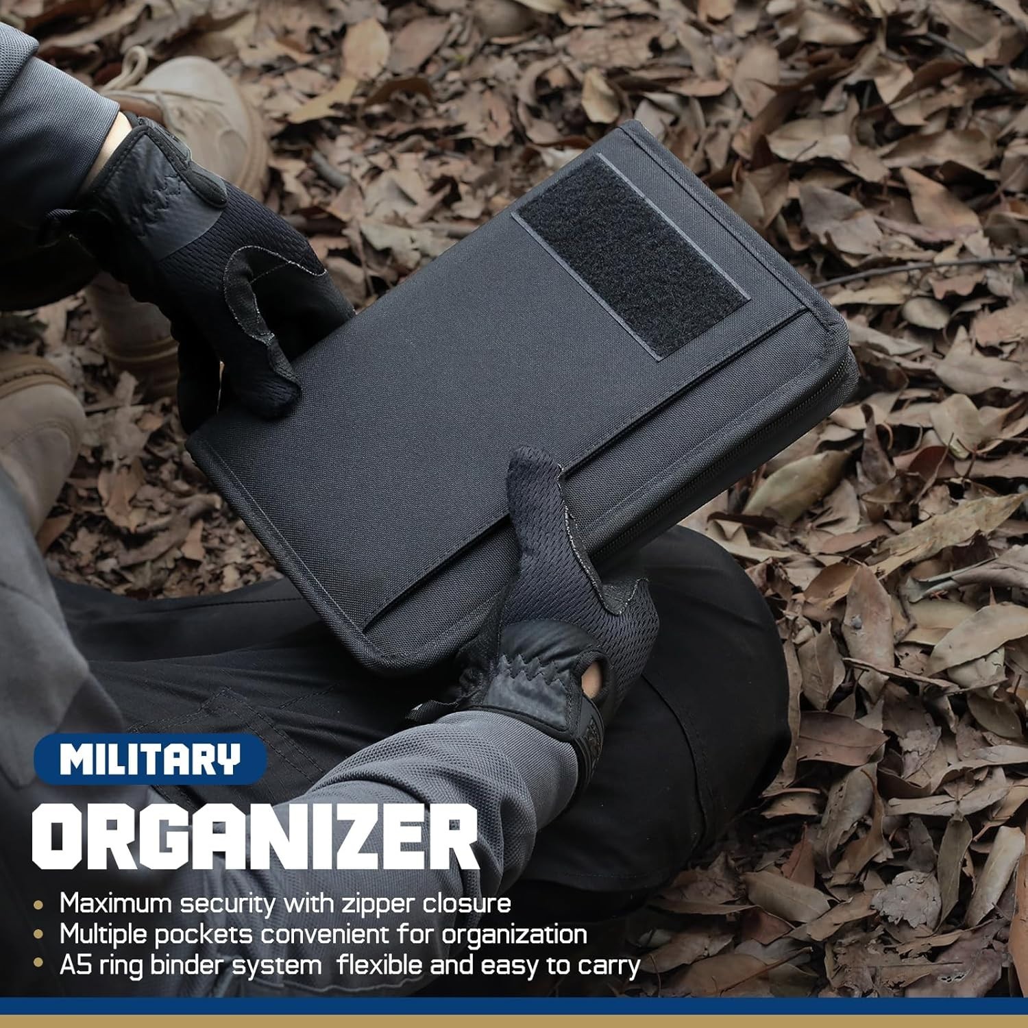 Tactical Notebook Padfolio Ring Binder – Refillable 6-Ring A5 Binder, Zip Hardco