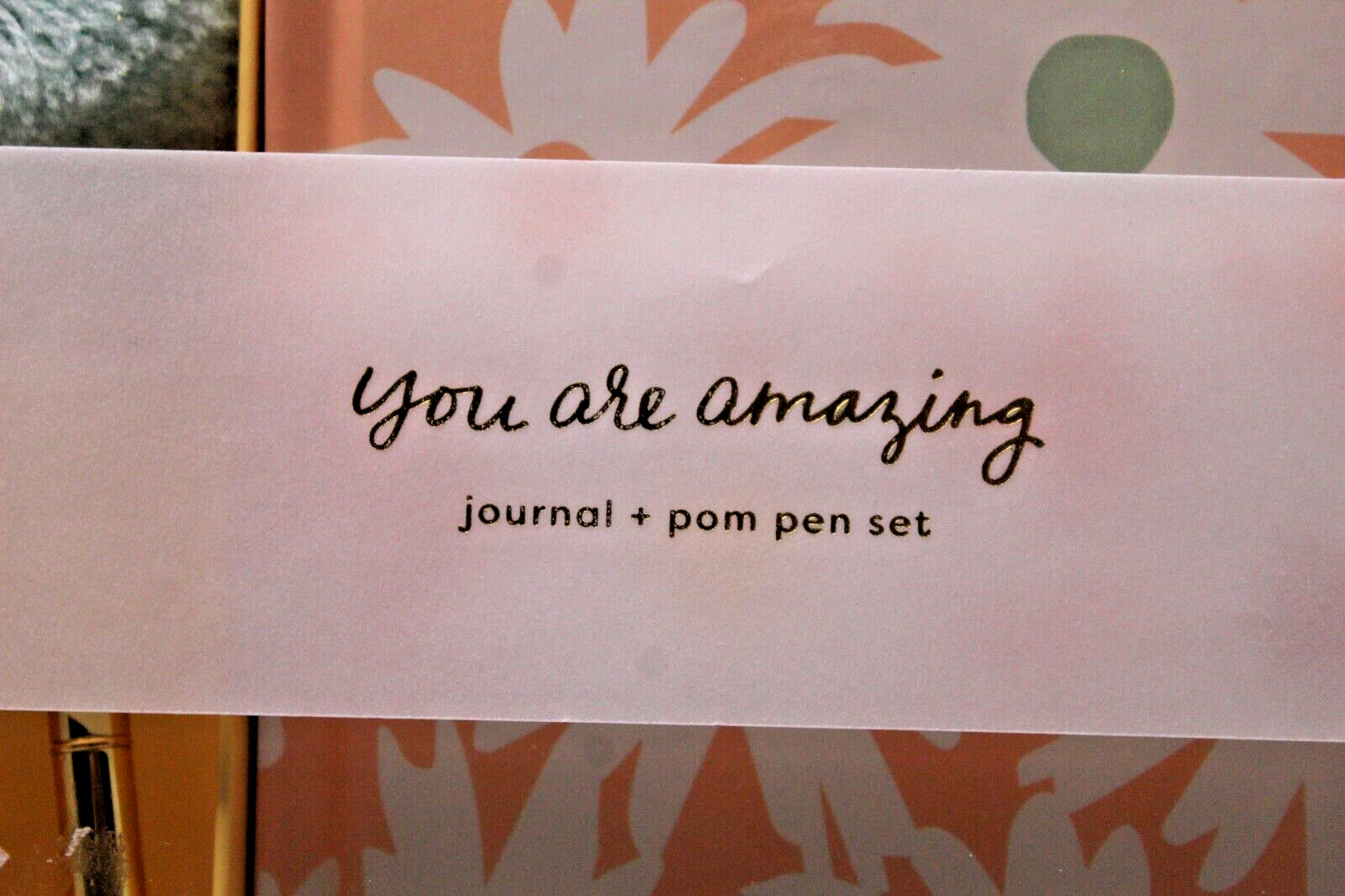 Journal Pom Pen Set “You Are Amazing” Garven Yellow Floral 5″ x 7″