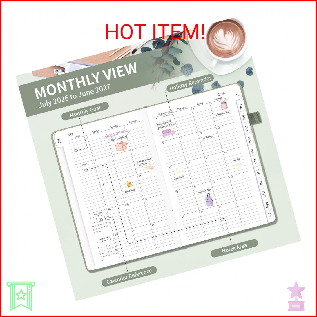Planner 2026-2027, Weekly and Monthly Planner with Tabs from Jan 2026 – Dec 2026