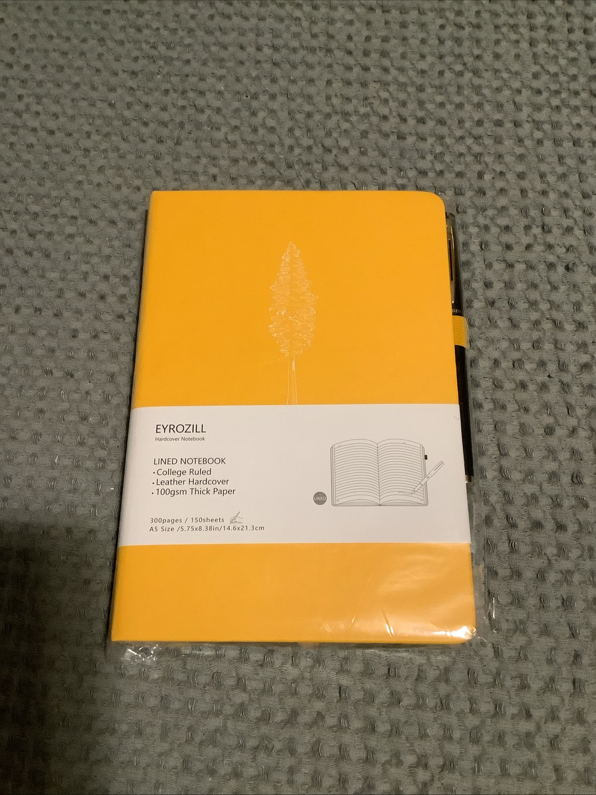 Yellow Hardcover Notebook w/ Pen 100Gsm Paper 300 Pages A5 Size Eyrozill