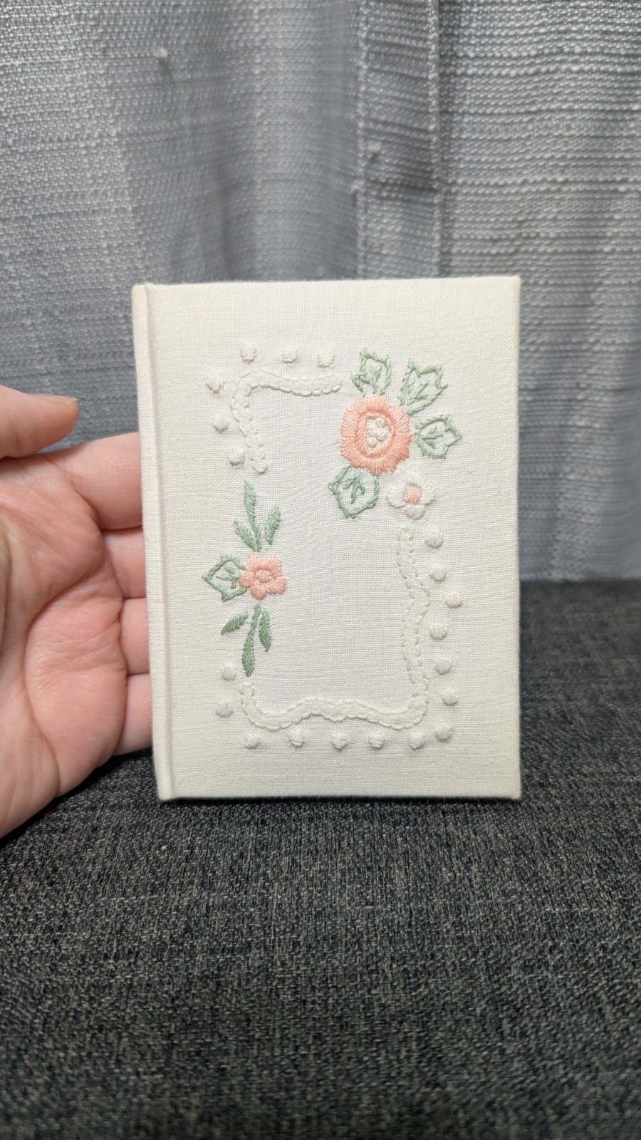 Mini Vintage Embroidered Floral Notebook – Fabric Cover – Unused
