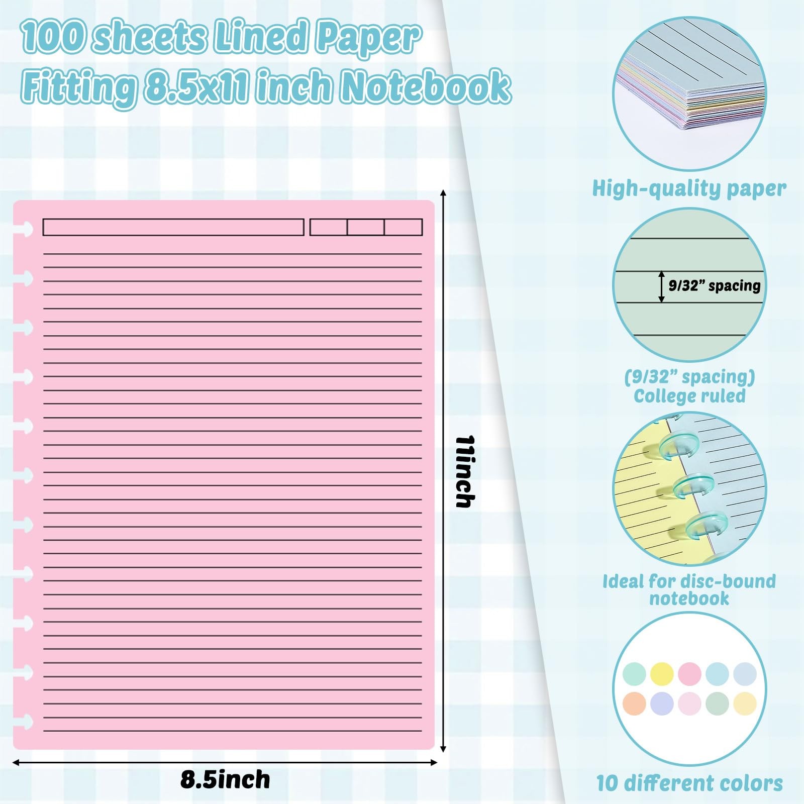 100 Sheets Letter Size Discbound Lined Refill 8.5 x 11 Inch College Ruled Not…