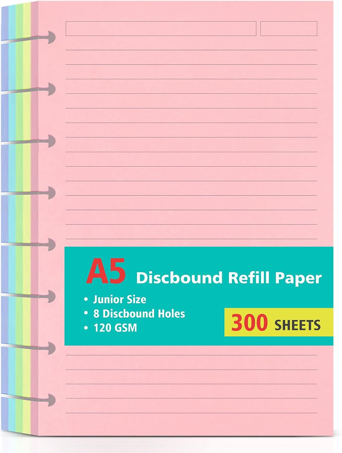 Junior Size 8 Discs 120gsm Discbound Refill Paper, Discbound 5 Colorful Line Pap
