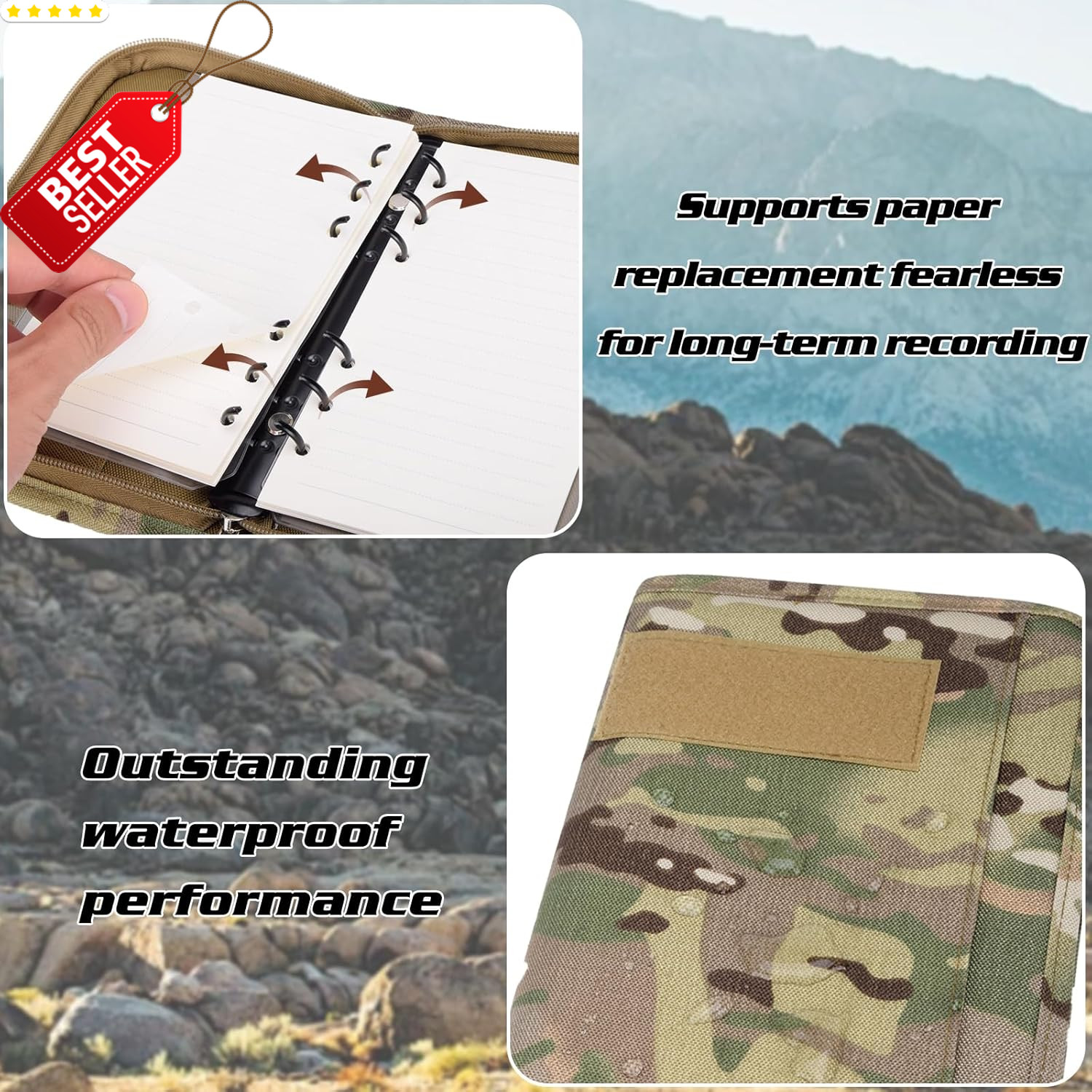 Military Tactical A5 Padfolio 6-Ring Binder Zipper Notebook 160 Pages – US
