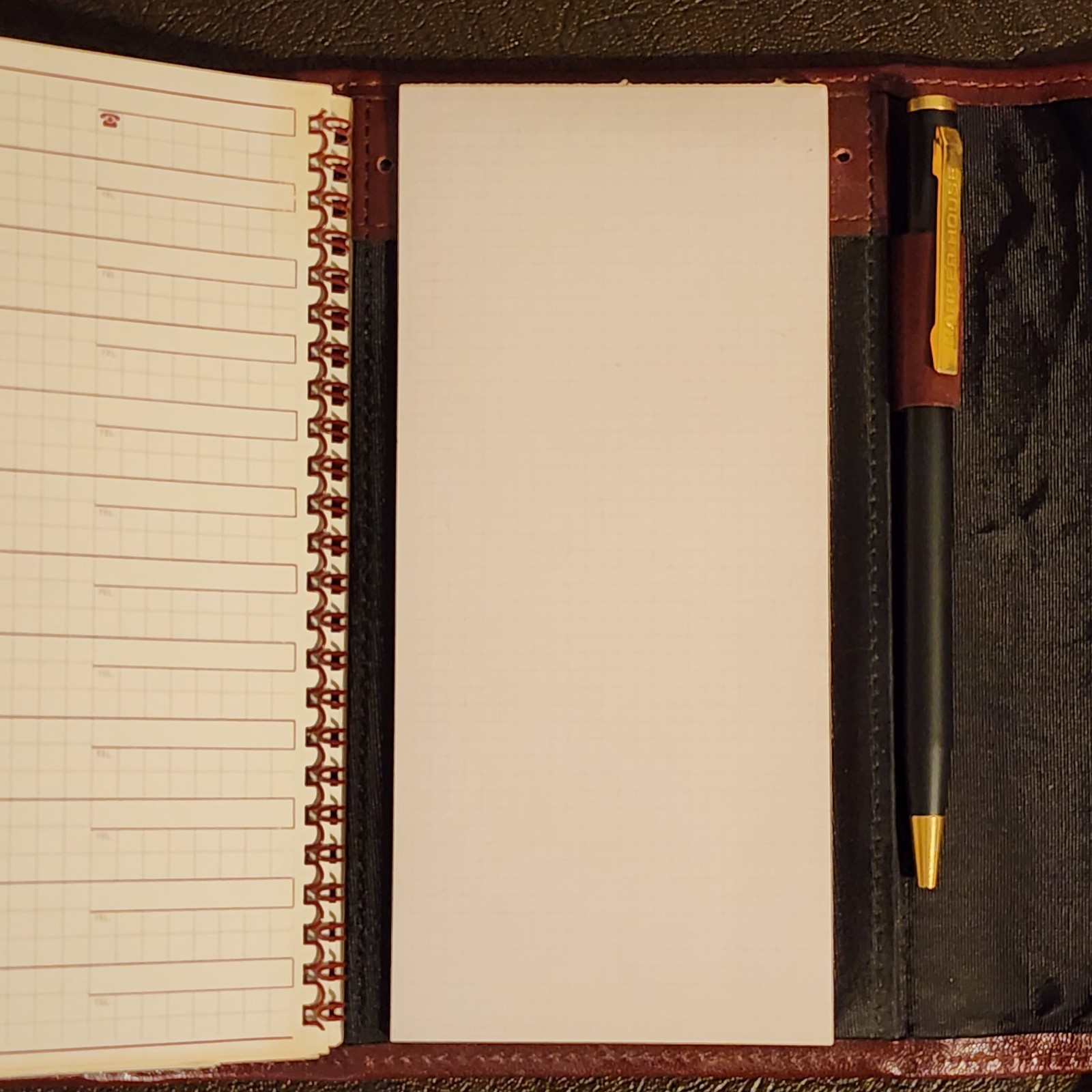 Vintage 1987 Harper House Genuine Leather Small Planner Agenda Burgundy w/ Pen