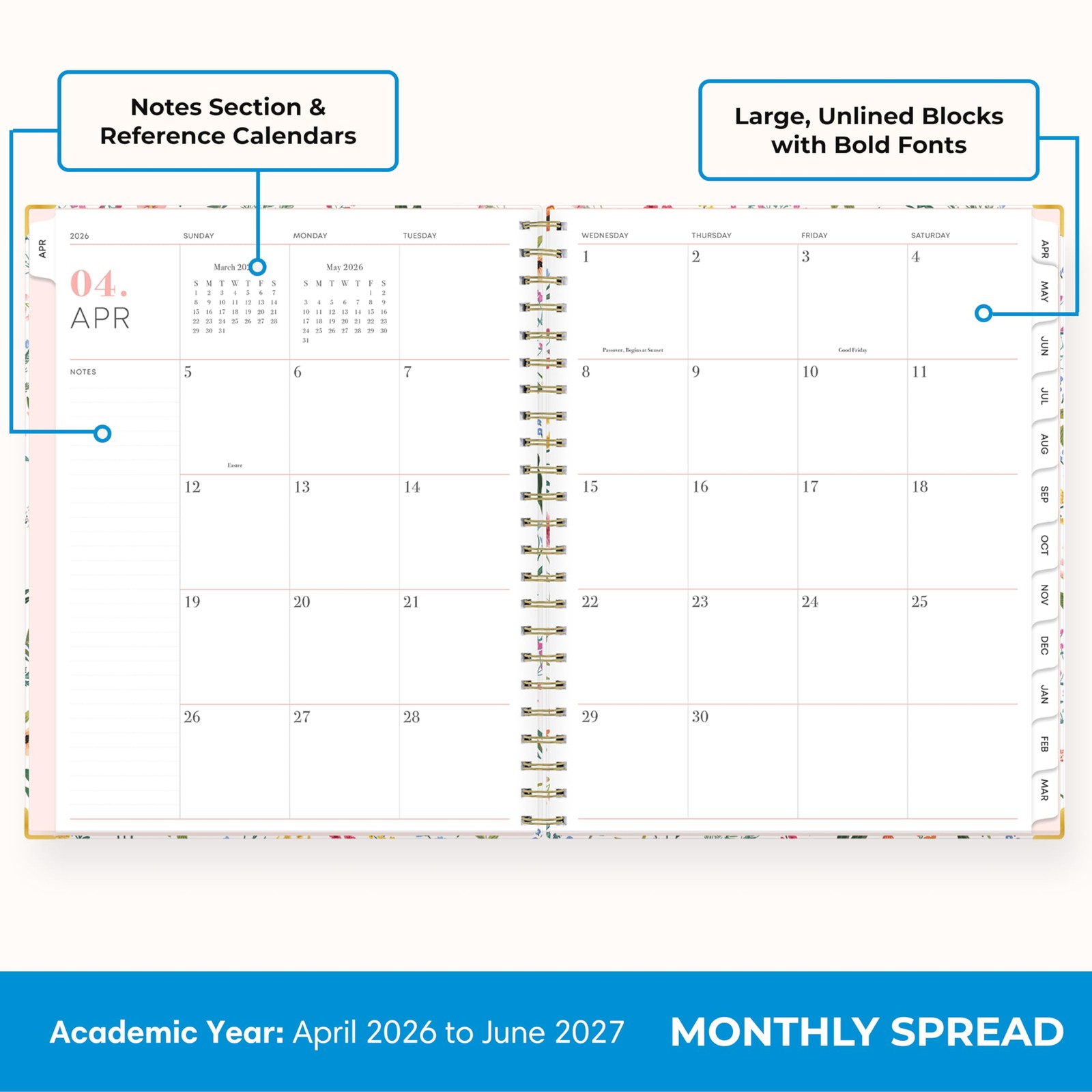15 Month 2026-2027 Weekly and Monthly Academic Year Planner Calendar, April 2…