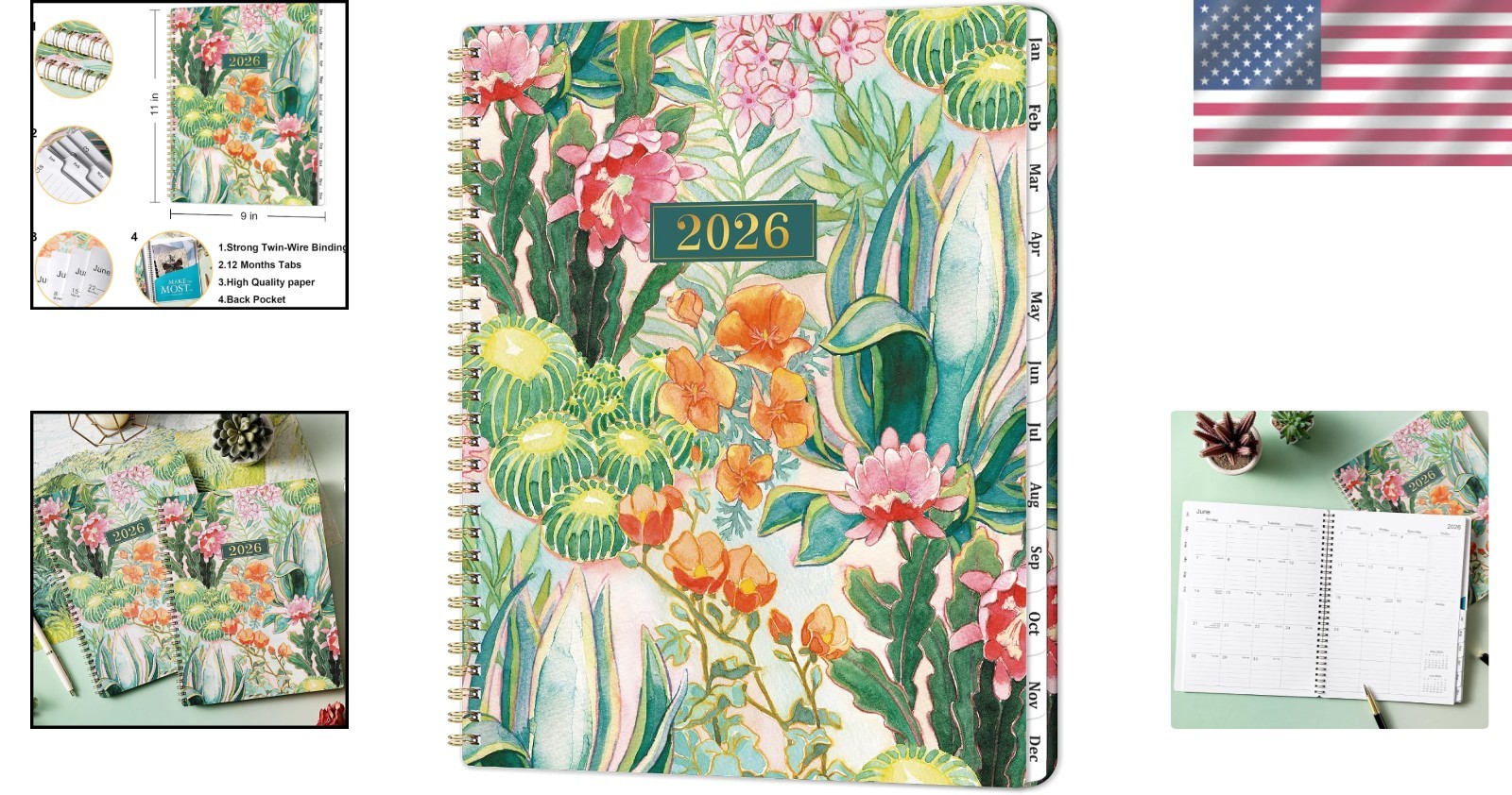 2026 Organizer – 9”x11” Weekly & Monthly Planner with Twin-Wire Binding
