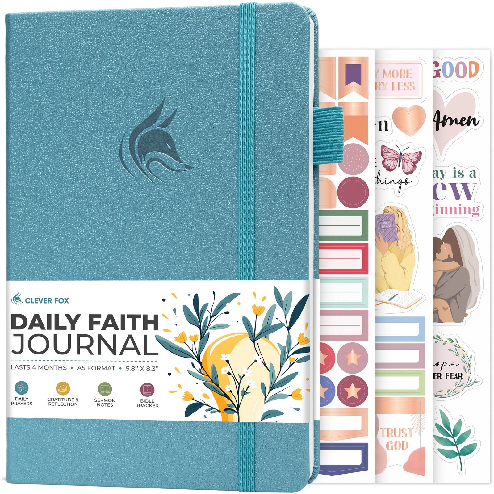 Clever Fox Daily Faith Journal – Guided A5 (5.8” x 8.3”), Aquamarine