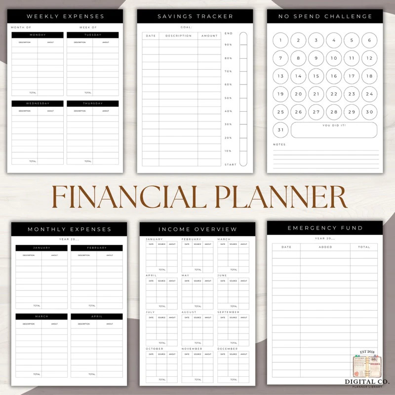 UNDATED Digital Financial Planner Simple Minimalist Income Expenses Bills Saving