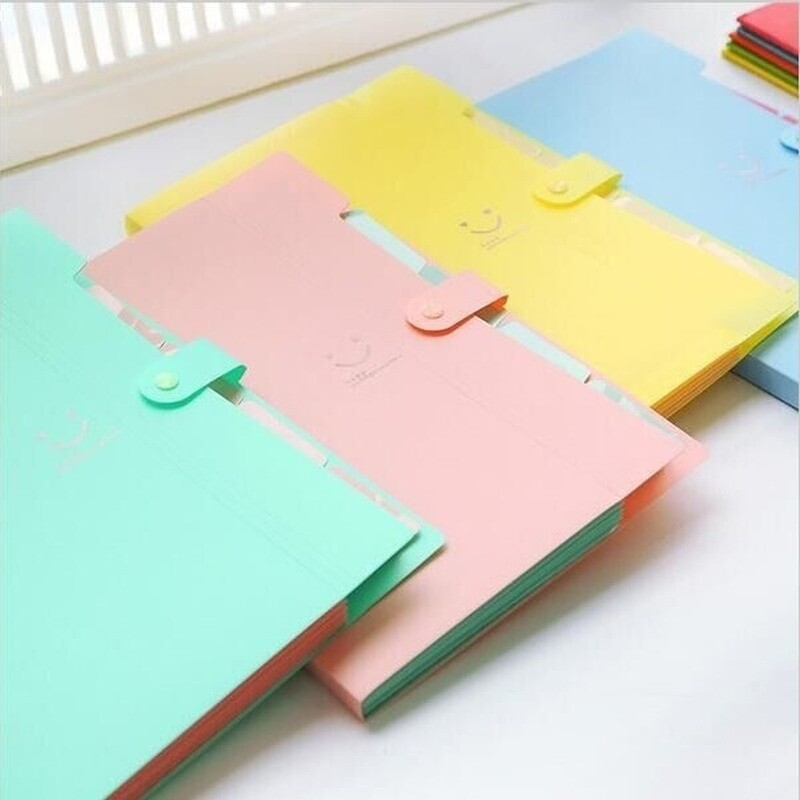 A4 Document Bag File Folder Paper Clip Smile Pocket Office Supplies