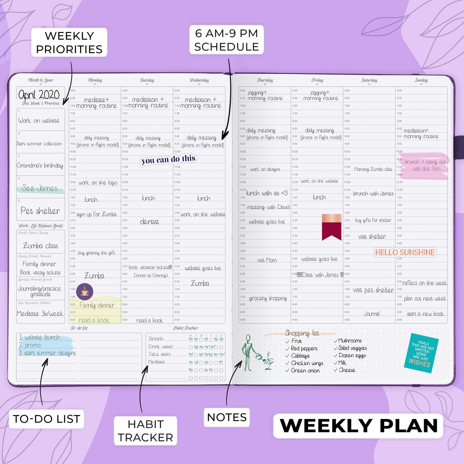 Planner Schedule – Undated Planner with Hourly Time Slots, Monthly, Weekly & …