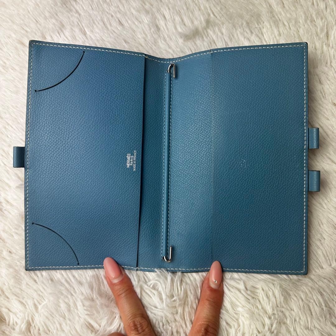 HERMES Vision Agenda Cover Veau Epsom Blue Women’s J Stamp Pen Holder 228-56699
