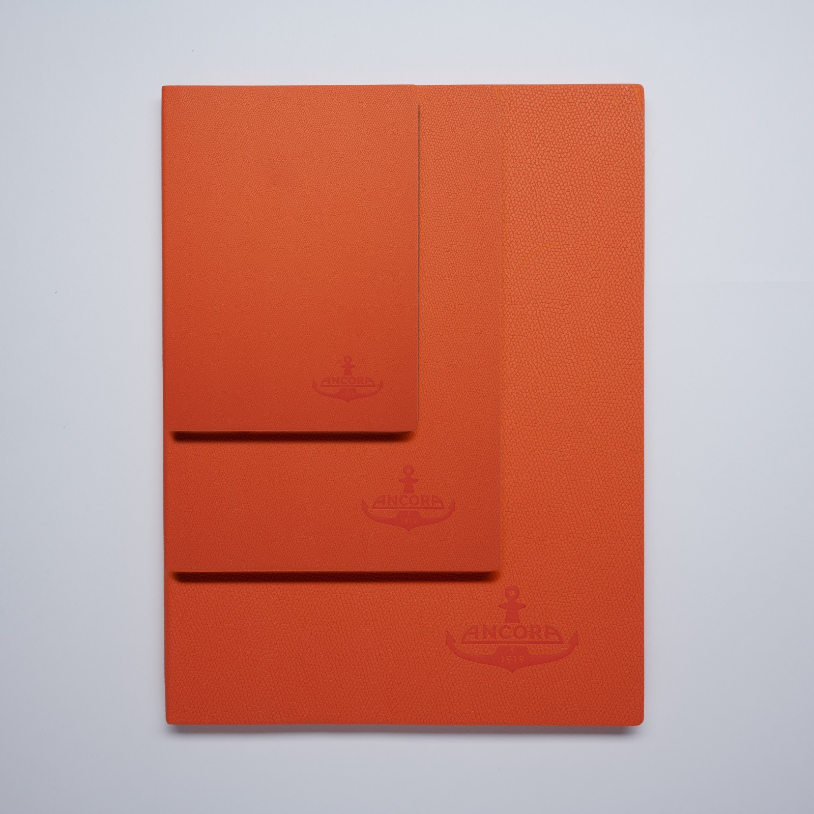 Ancora TERRACOTA FLAME Luxury ITALIAN Leather set of 3 Notebooks ( A6, A5, A4)