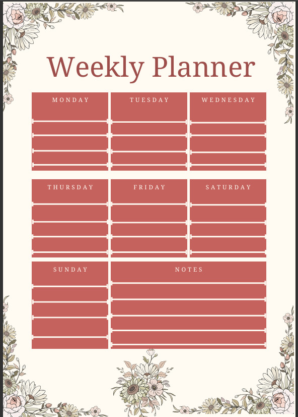 A4 Weekly Planner PDF Digital Printable – Digital File