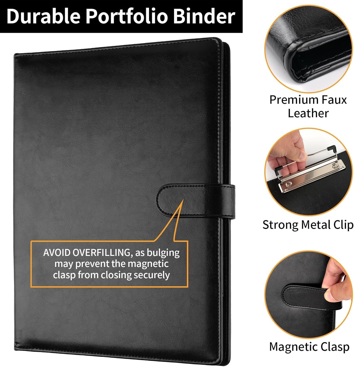 Professional Padfolio with Clipboard, Faux Leather Portfolio Folder Binder, L…