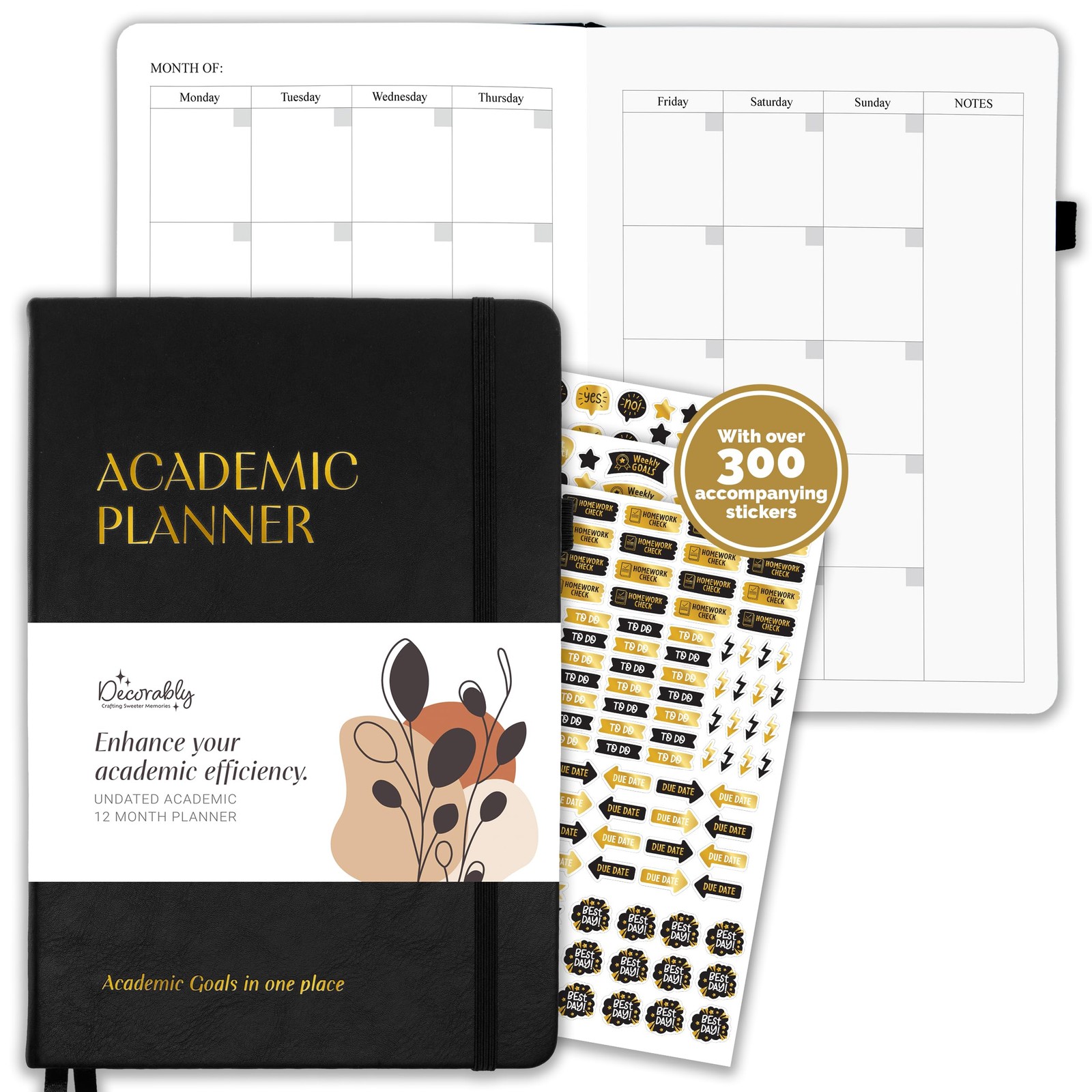 Decorably 240 Pages Gold Foil Monthly & Weekly Undated College Student Planne…