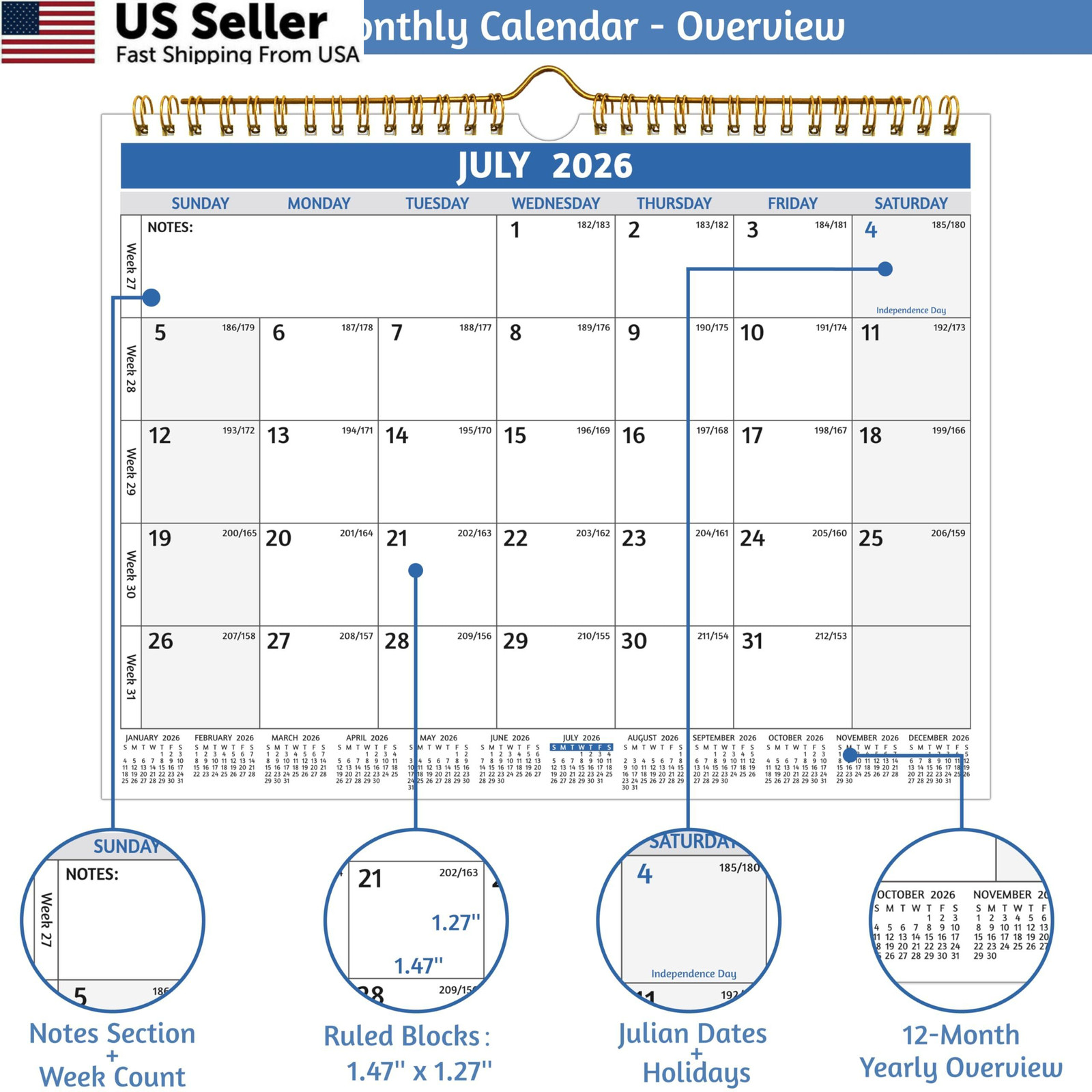 Wall Calendar 2026-2027 – Run Now to Jun 2027, 18 Monthly Calendar…