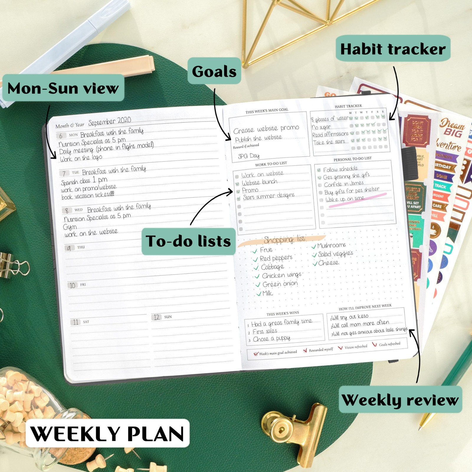 Legend Undated Weekly Planner – Goal Planner Journal & Organizer Notebook – A…