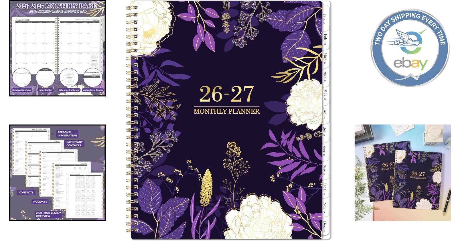 2026-2027 Monthly Planner with Twin-Wire Binding | Elegant Purple Design