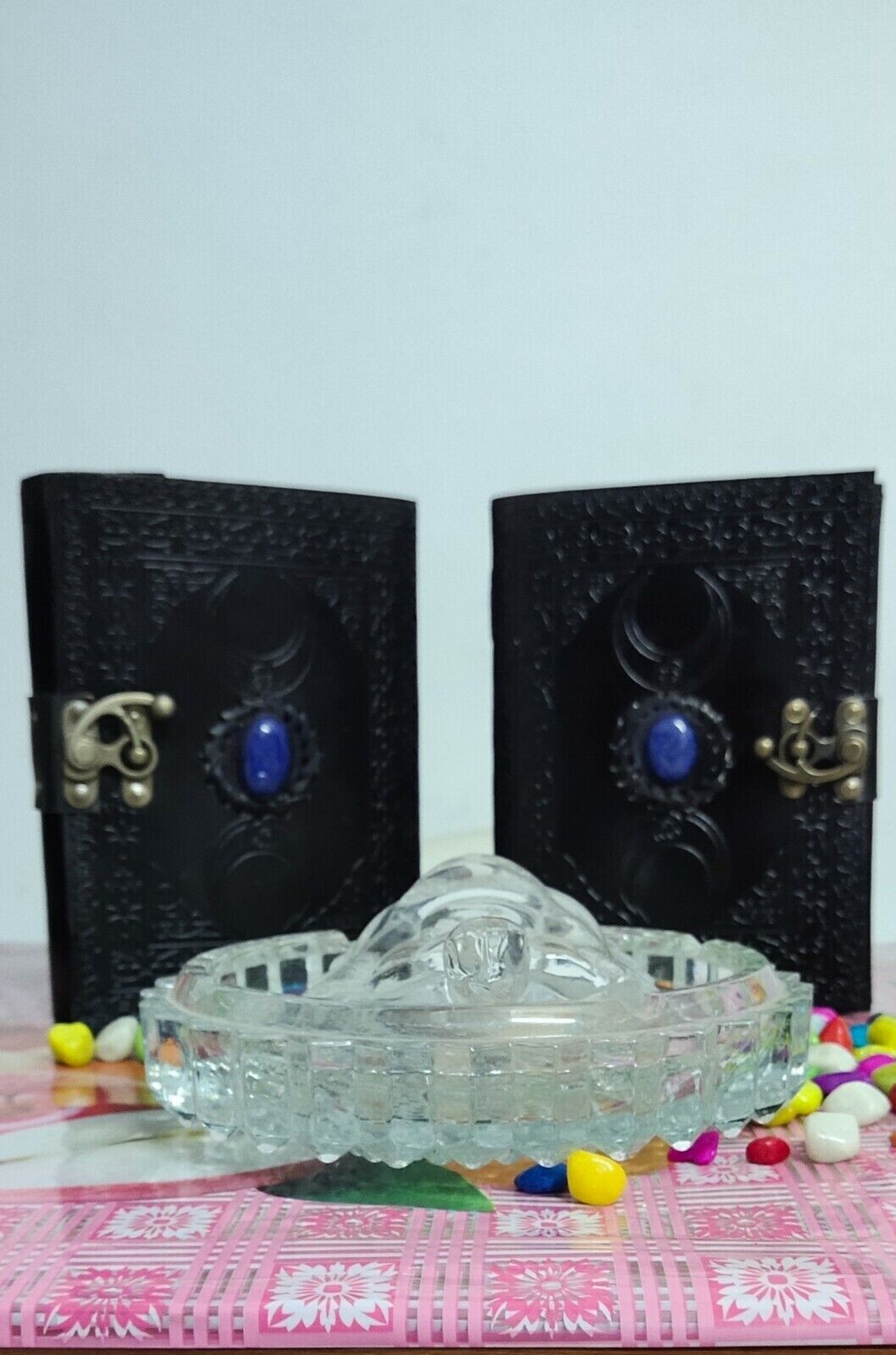 6 x 8 Leather Journal Notebook Pack 2 Black Triple Moon Deckle & blank Paper