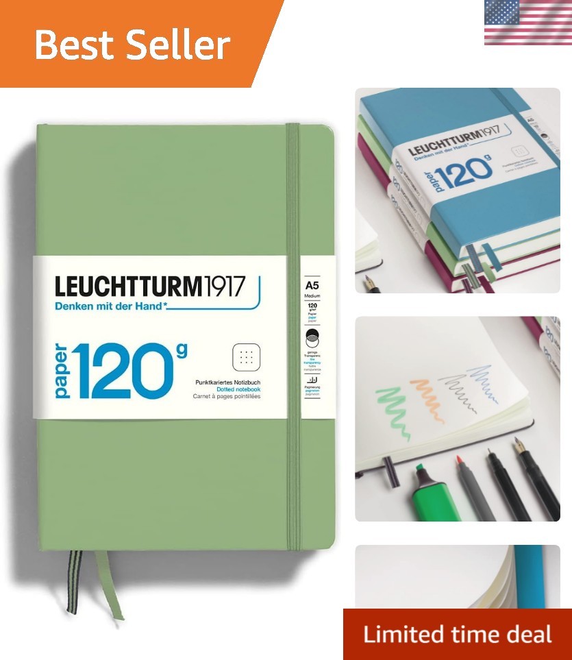 120G Special Edition – Medium A5 Dotted Hardcover Notebook Sage – 203 Numbere…