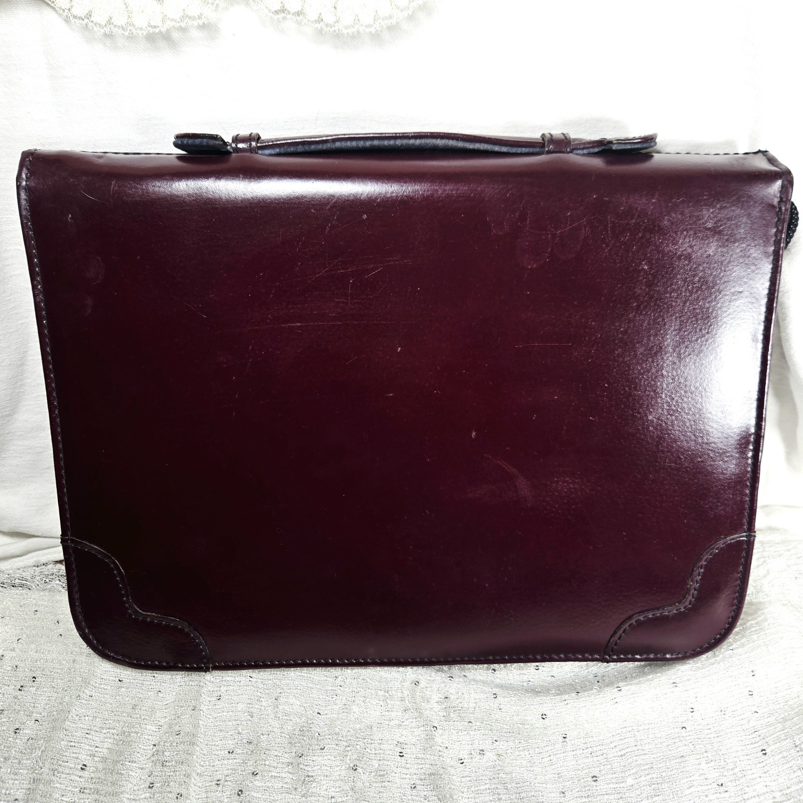 VTG Burgundy Genuine Top Grain Leather Portfolio Organizer Binder 14×10.5″ YKK Z