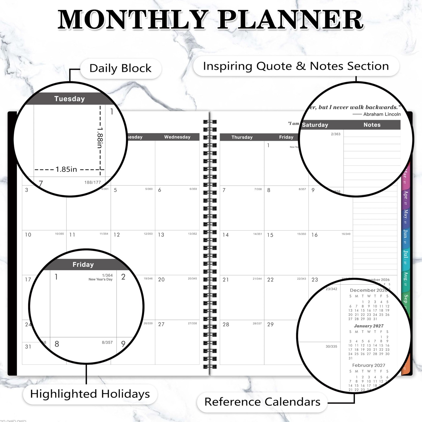 2027-2029 Monthly Planner/Calendar – 3 Year Planner Large, black