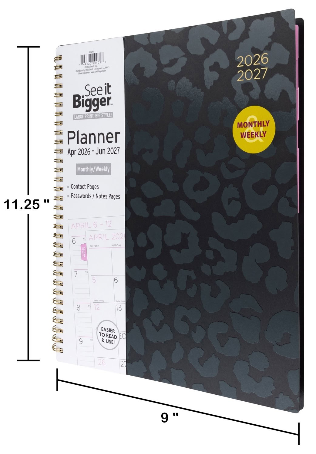 See It Bigger M/W Planner Large 9 x 11.25 Inch Black 15-Month Apr 2026-2027