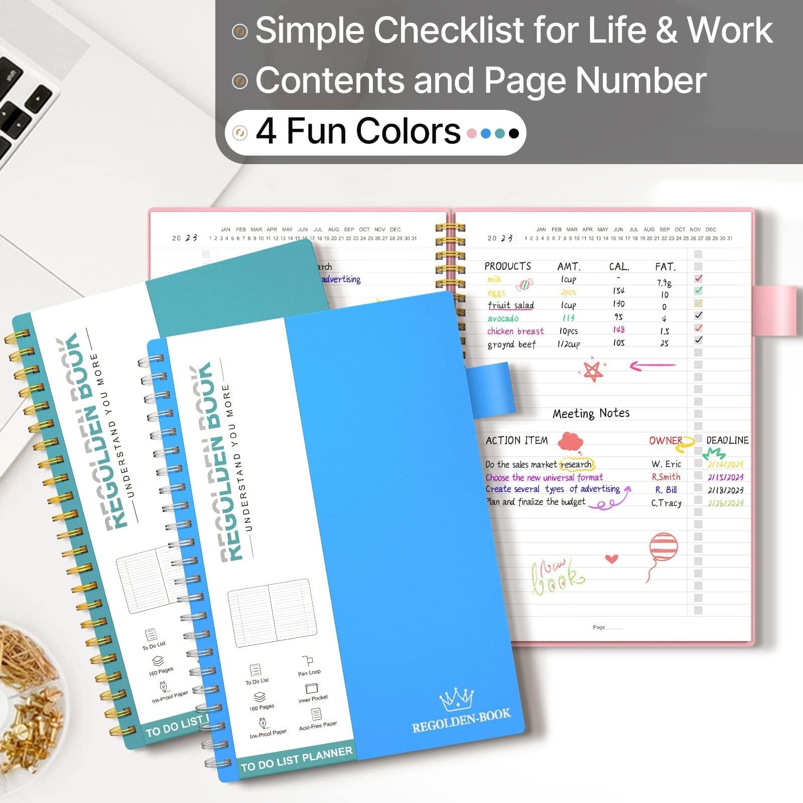 Regolden-Book To Do List Notebook, Daily Planner for Work, Project Tasks &