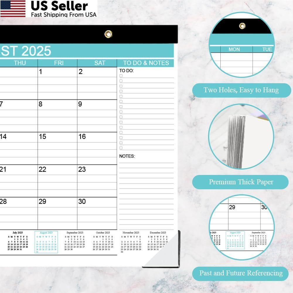 Desk Calendar 2025-2026, Runs Aug 2025 to December 2026, 17″ x 12″, Teal