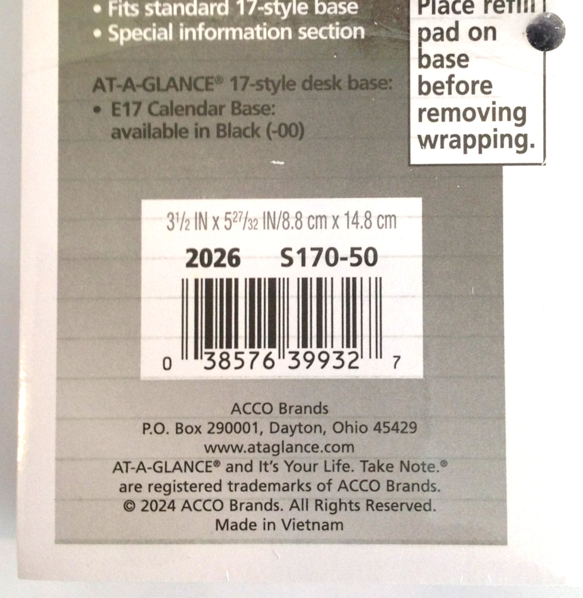 2026 AT-A-GLANCE S170-50 Financial Desk Calendar Refill Only Jan-Dec 3.5″ x 6″