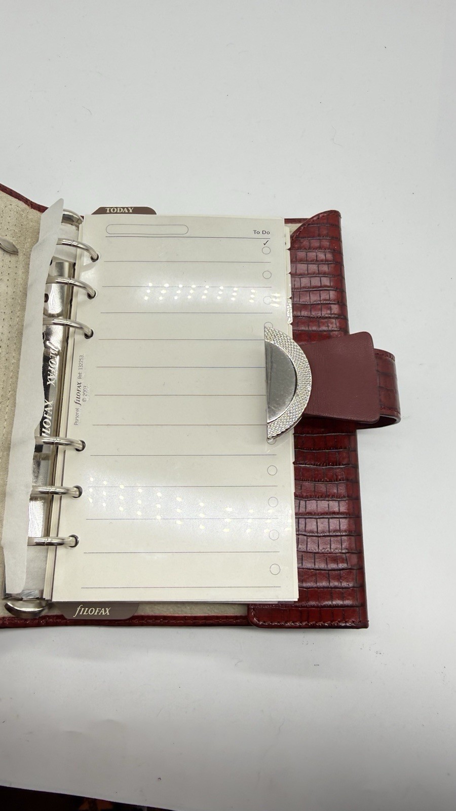 Filofax Ruby red Deco Personal size planner Organizer Italian Leather Croc. Embo