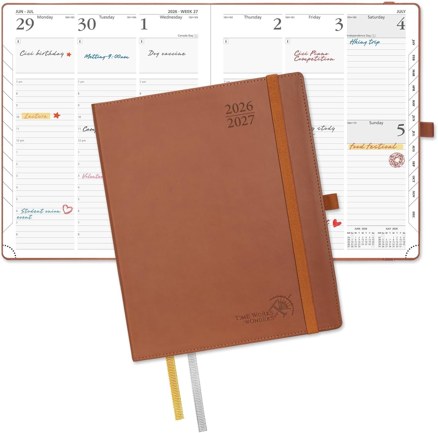 Hourly Appointment Book, July 26-June 27 – Leather Cover