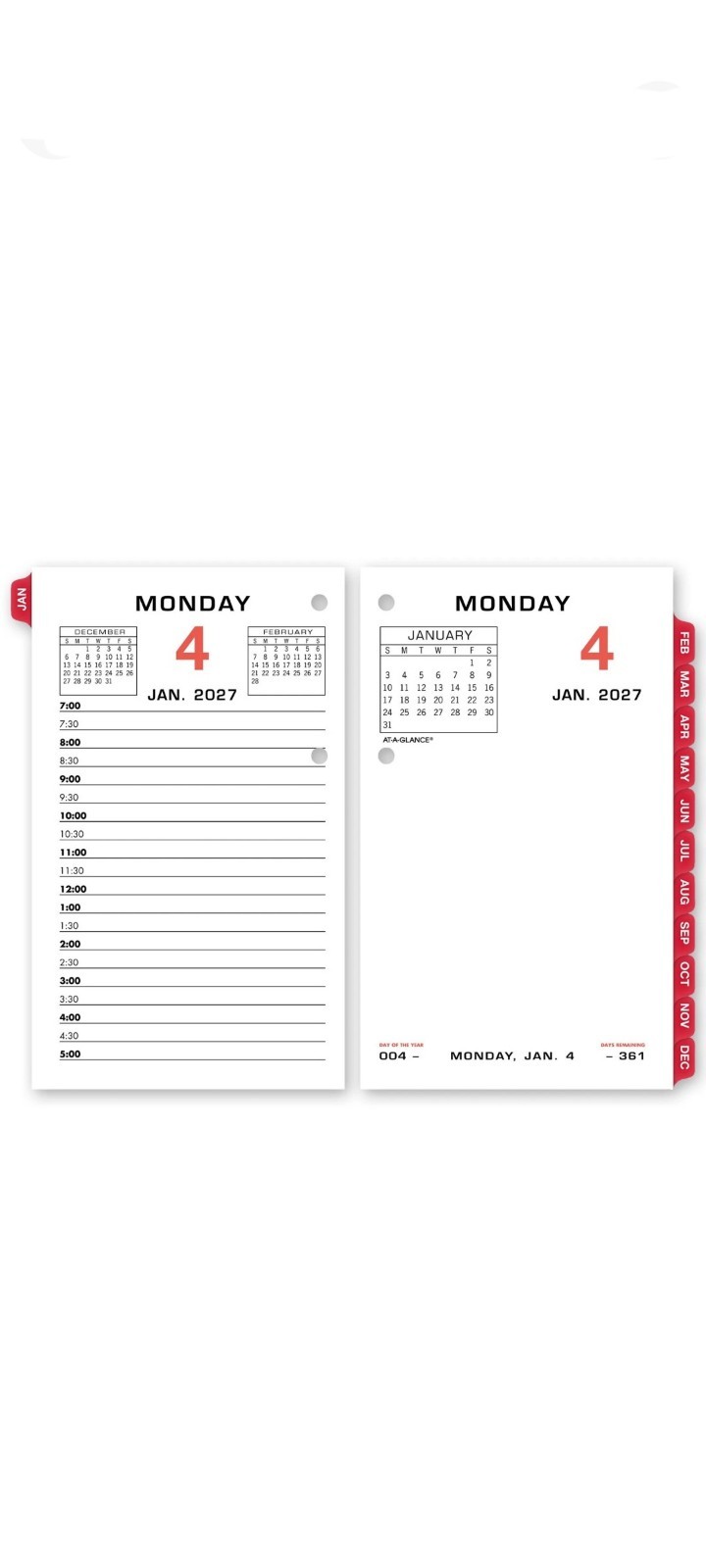 2027 At-A-Glance E017-50 Daily Calendar Refill with Monthly Tabs, 3-1/2×5-27/32″
