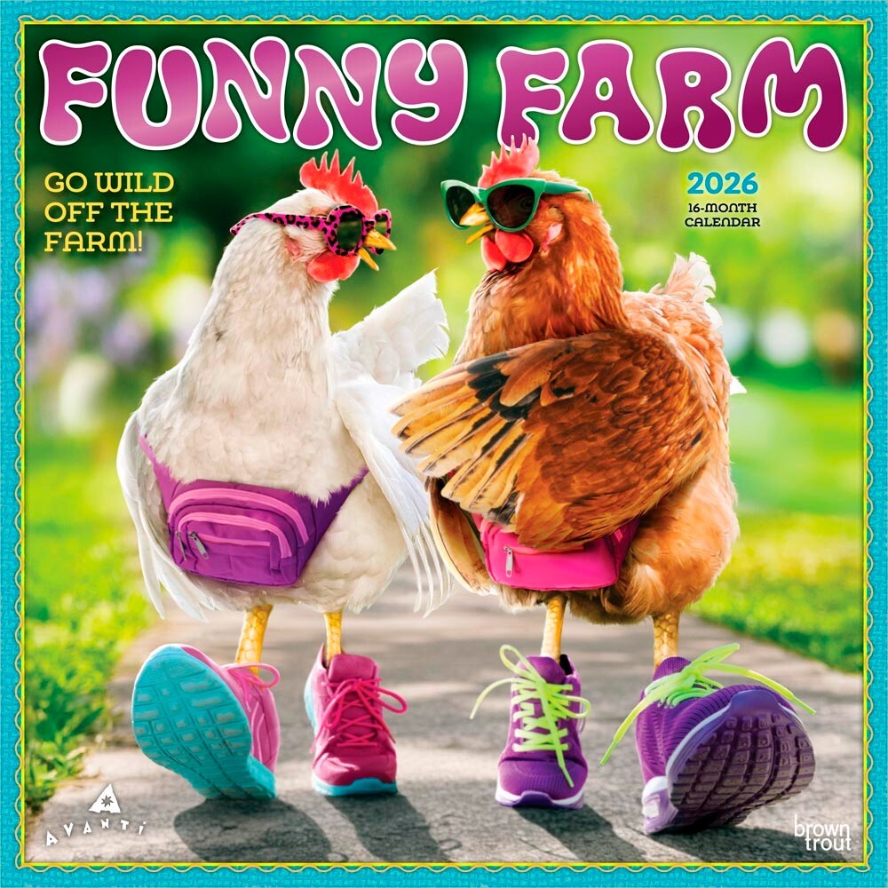 Avanti Funny Farm OFFICIAL | 2026 12×24″ Square Wall Calendar | Plastic-Free