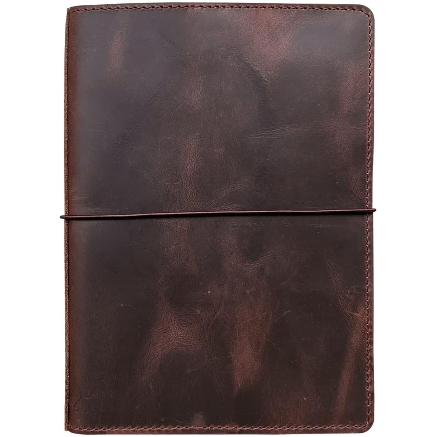 Personalized A5 Leather Notebook Cover with Pockets and Pen Loop – Dark Brown