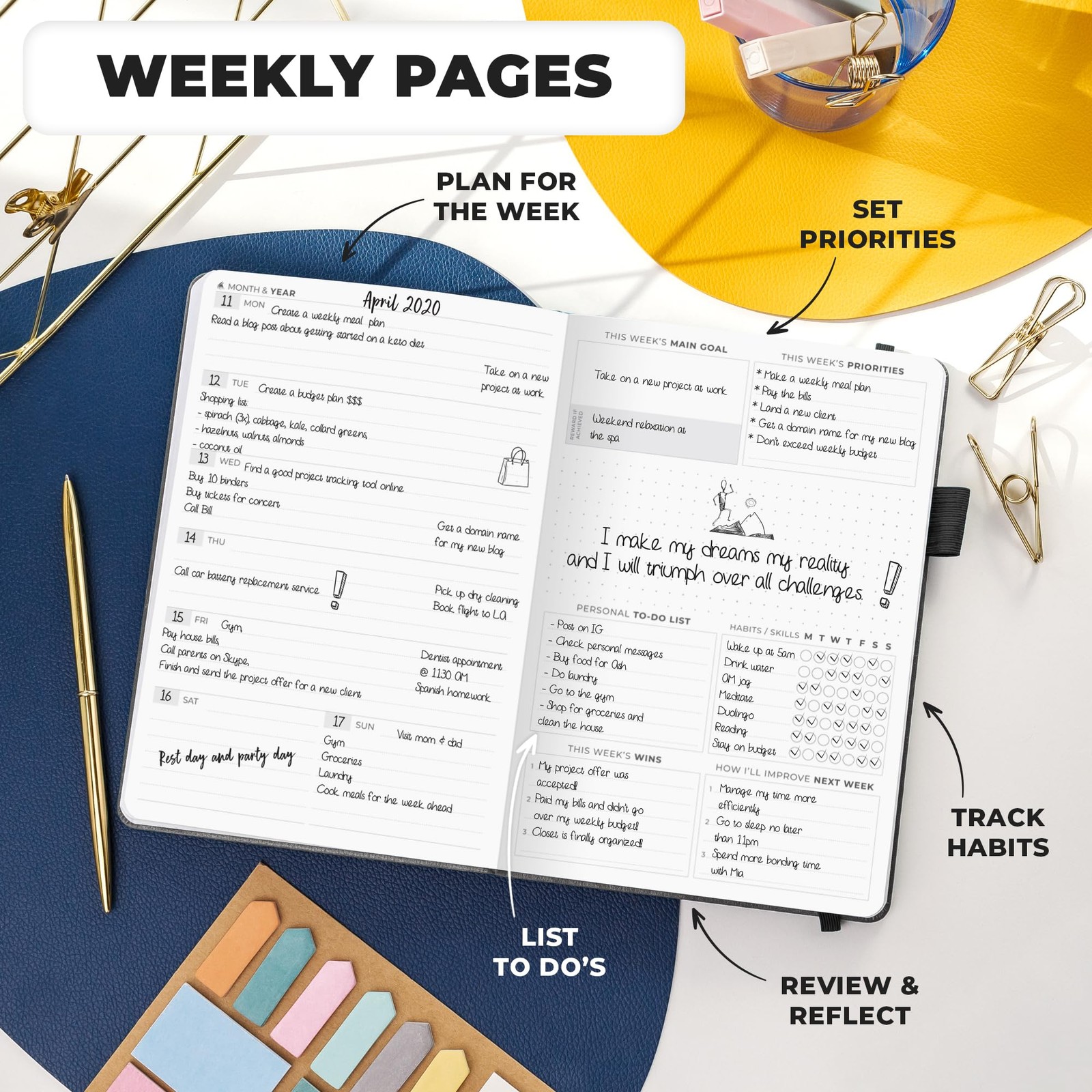 Clever Fox Planner Premium Edition – Undated A5 (5.8” x 8.3”), Silver Black