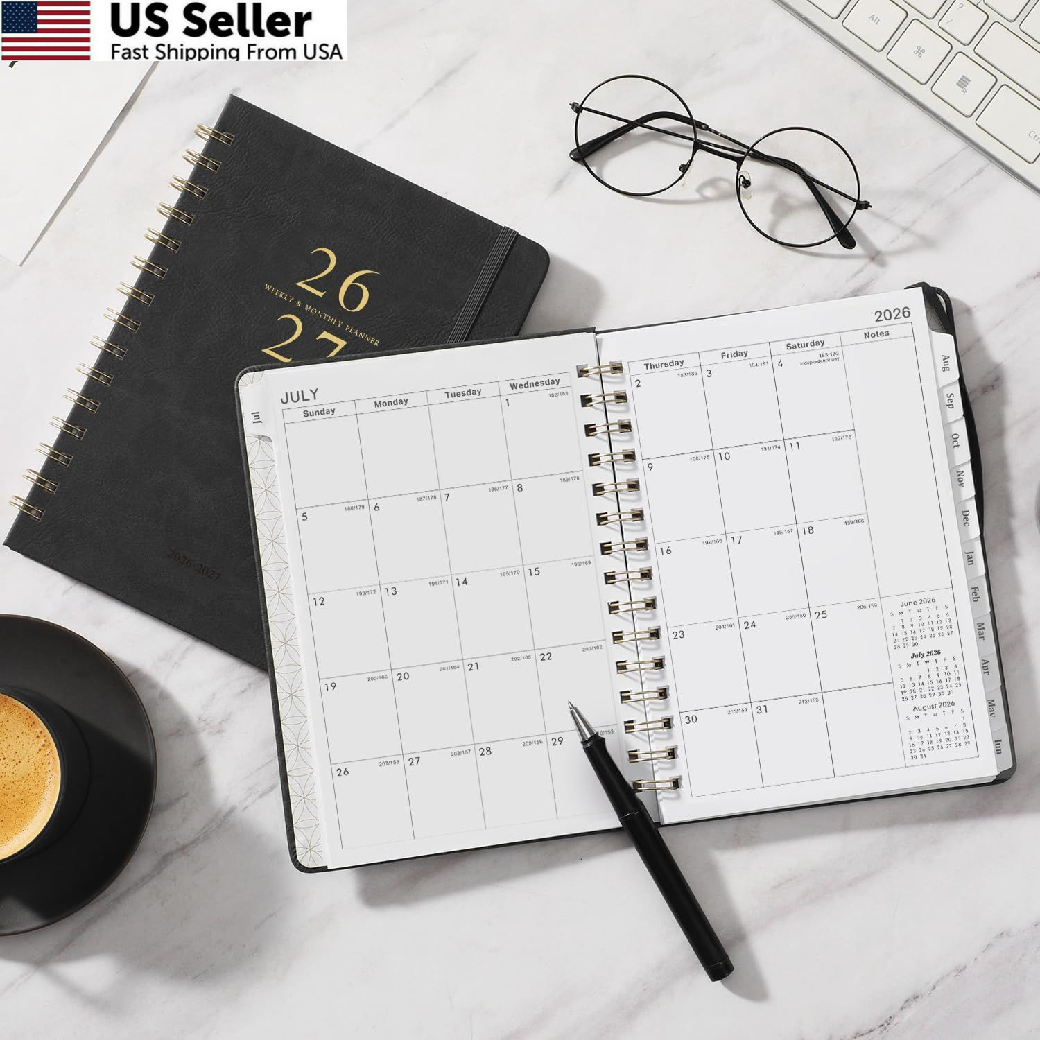 Planner 2026-2027 – Weekly & Monthly Academic 6.3″ x 8.4″, Grey and Yellow