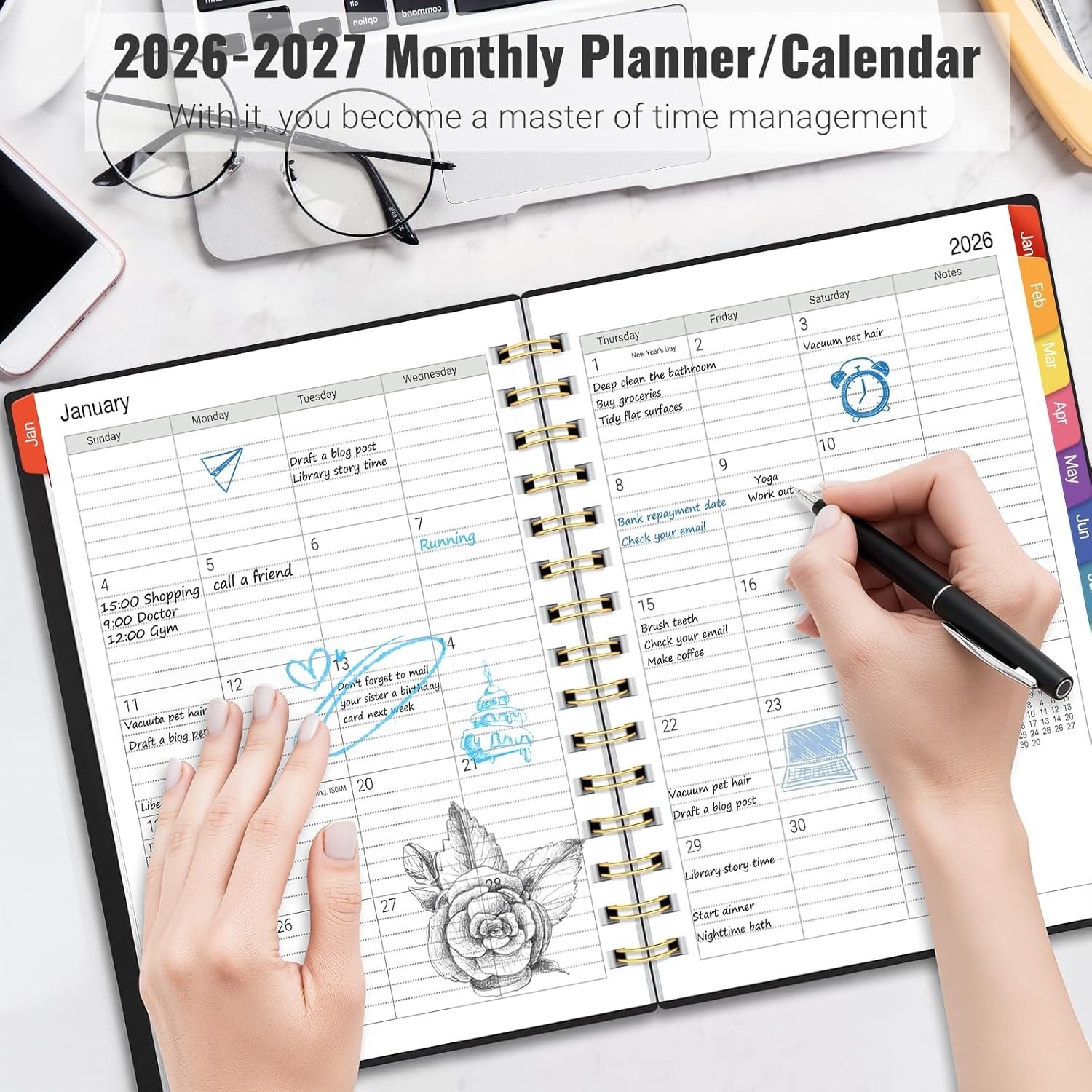 Daily Planner 2026-2027, 18 Month Planner with Tabs, January 2026 – June 2027 We