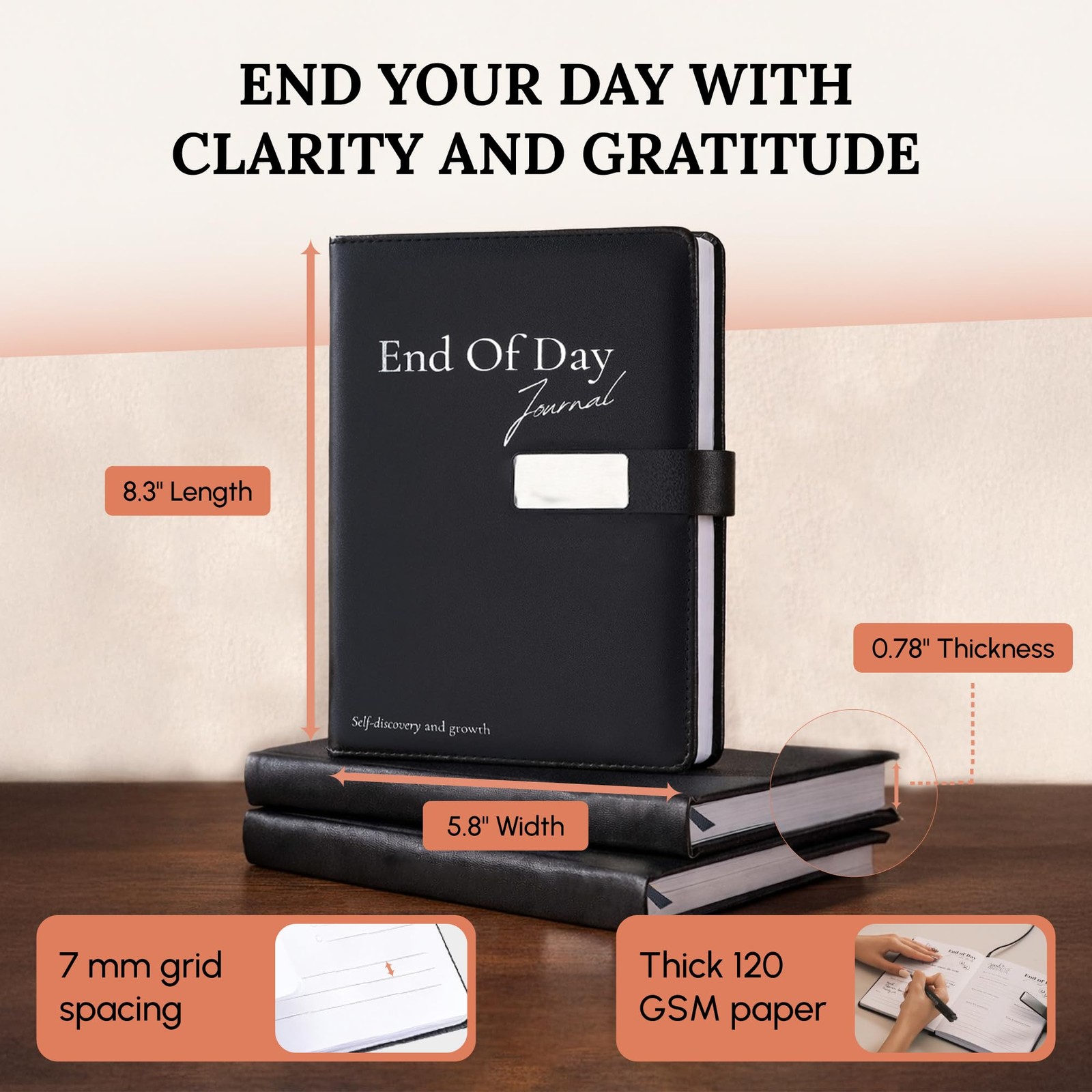 Tayri End of Day Journal – 5 Minute Daily Gratitude & Reflection Black