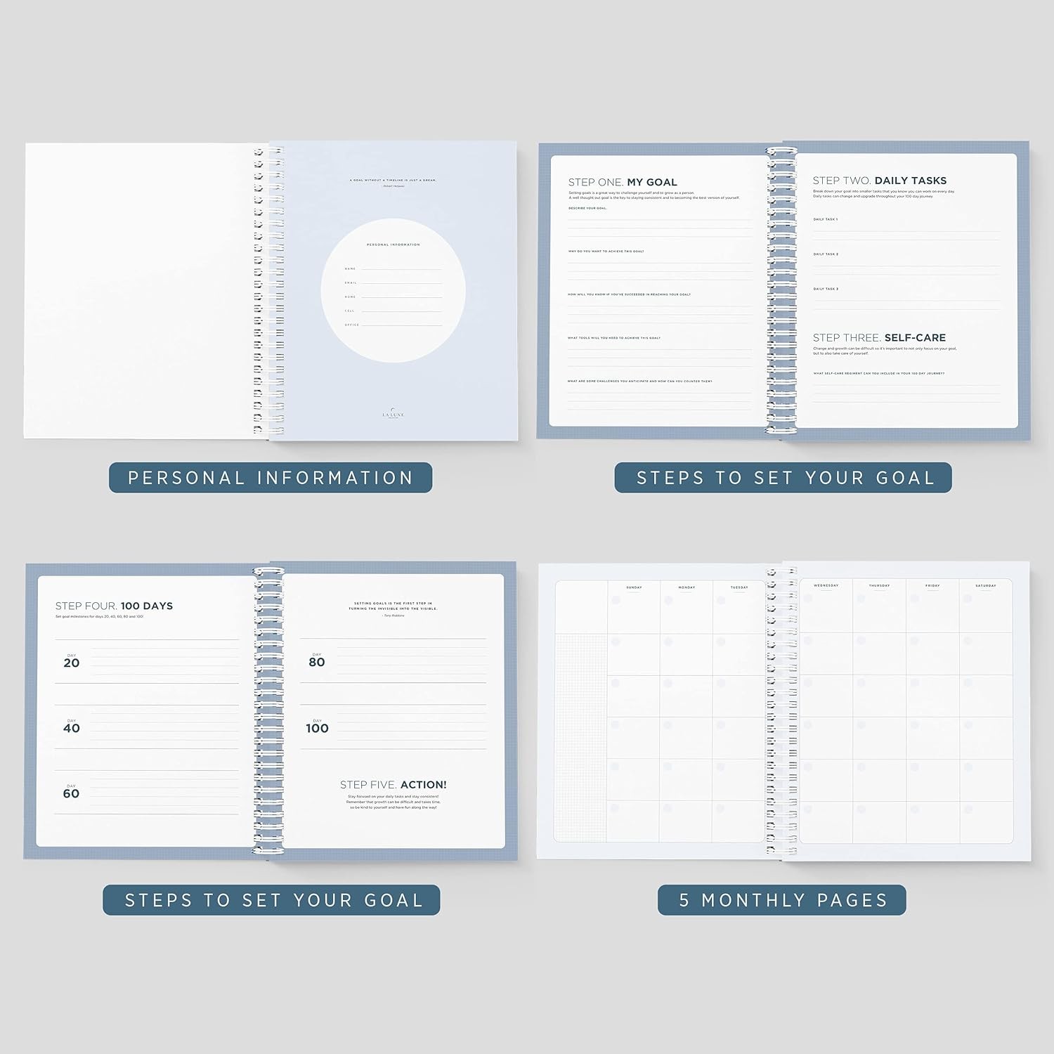 La Lune Undated Goal Journal by Bright Day, Inspirational Appointment Productivi