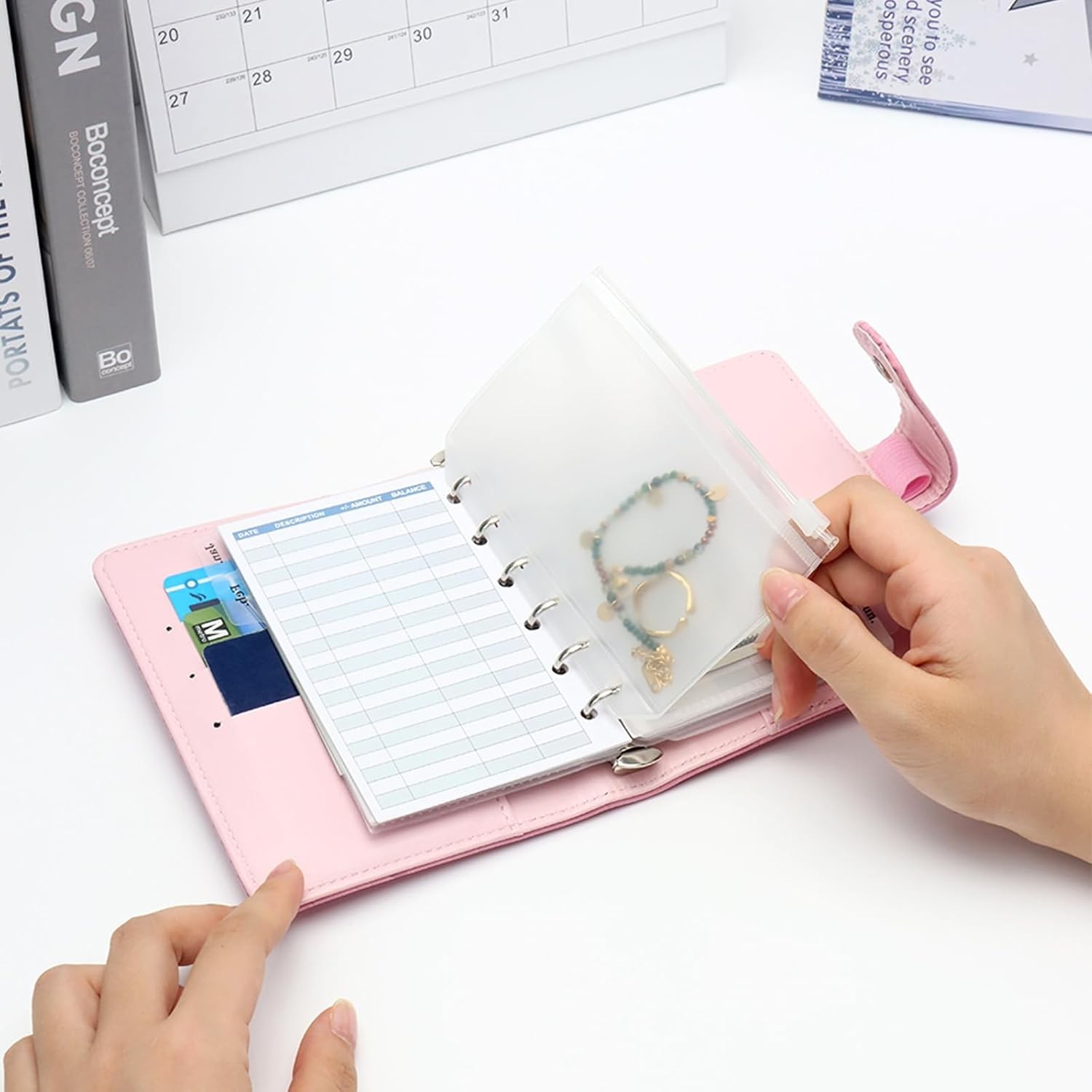 NatSumeBasics White A7 Binder Wallet Cash Envelopes Budget Binder Crocodile F