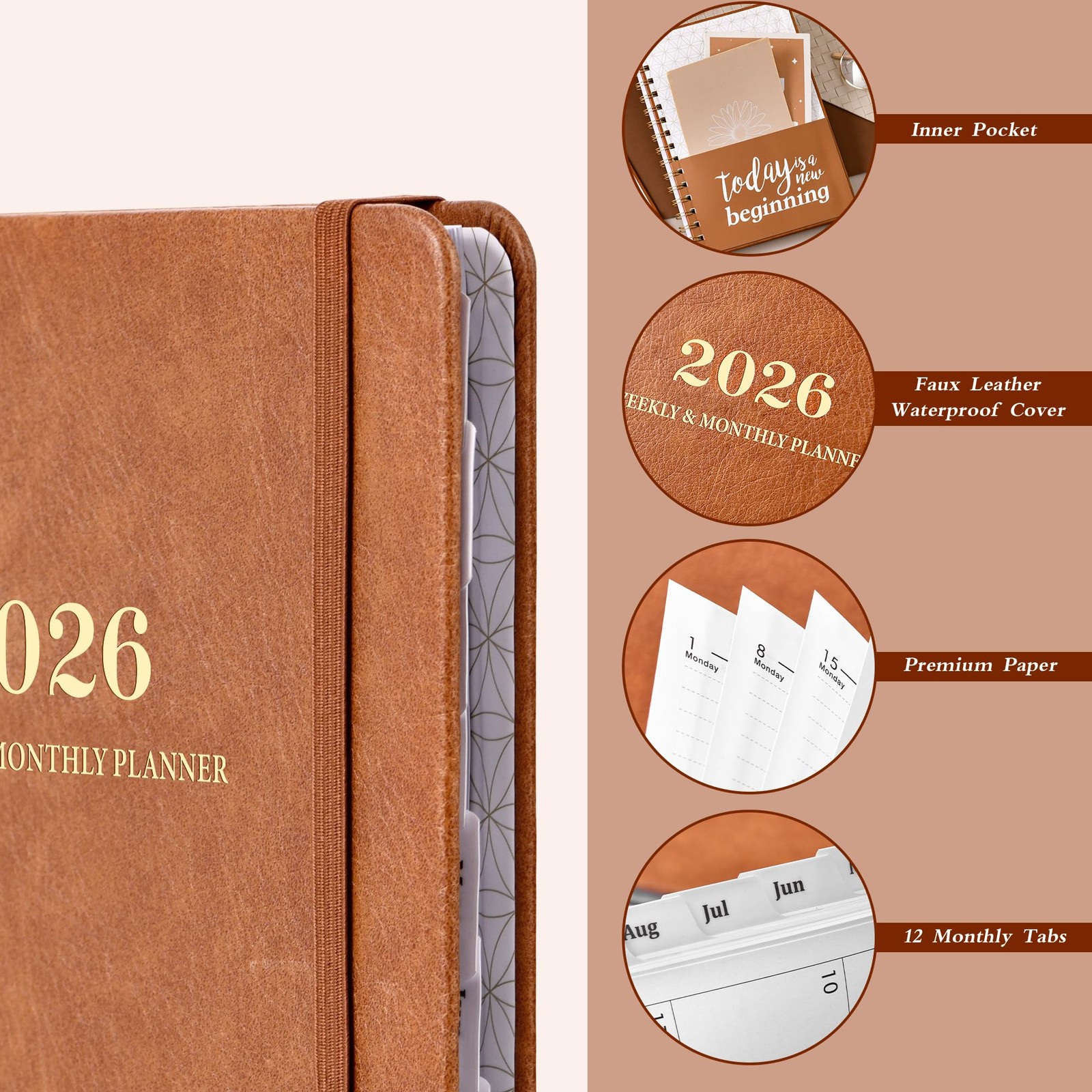 2026 Planner – 2026 Weekly and Monthly, Jan. 5.75″ x 8.25″, Brown