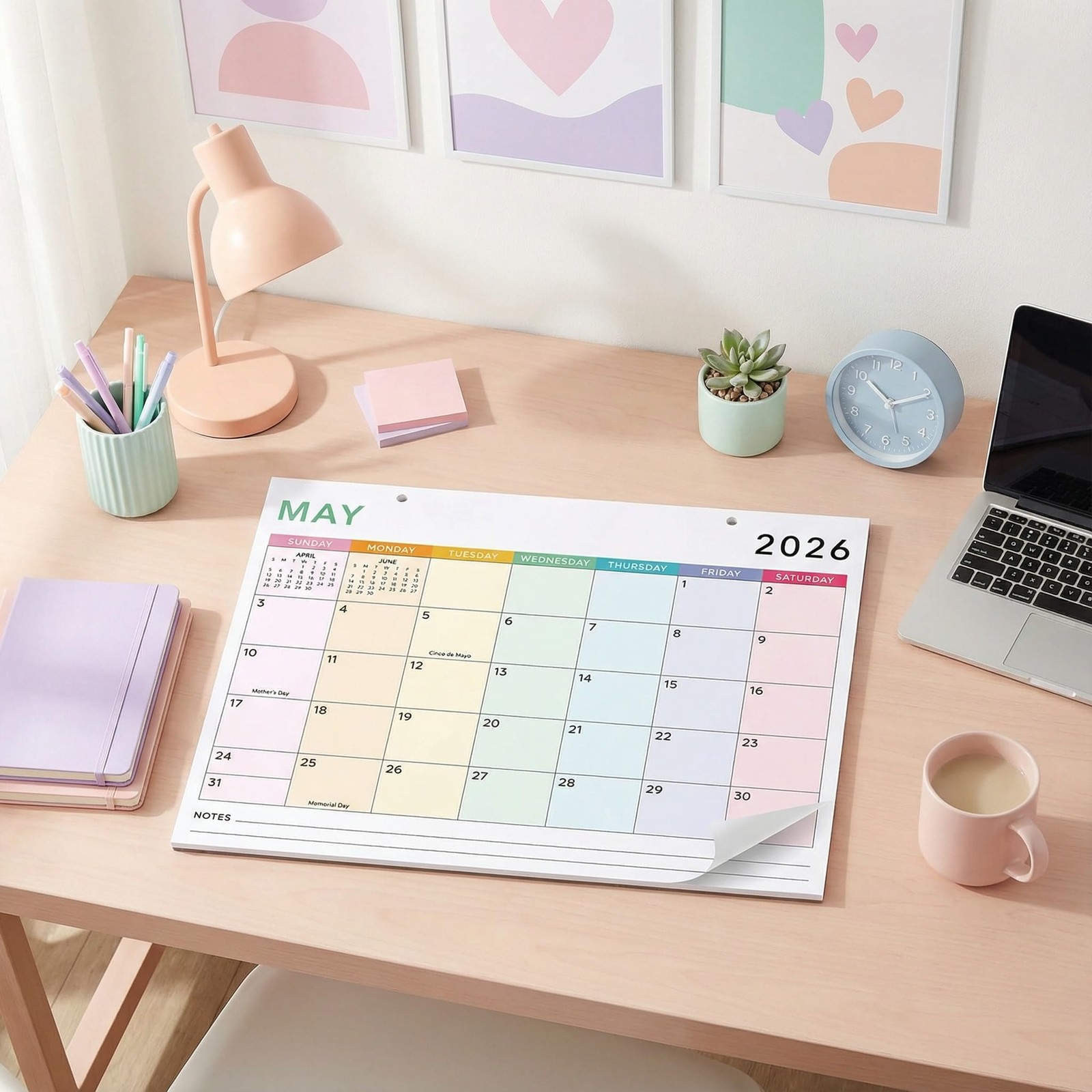 Colorful 2026 Desk Calendar January 2026 to July 2027 Planner
