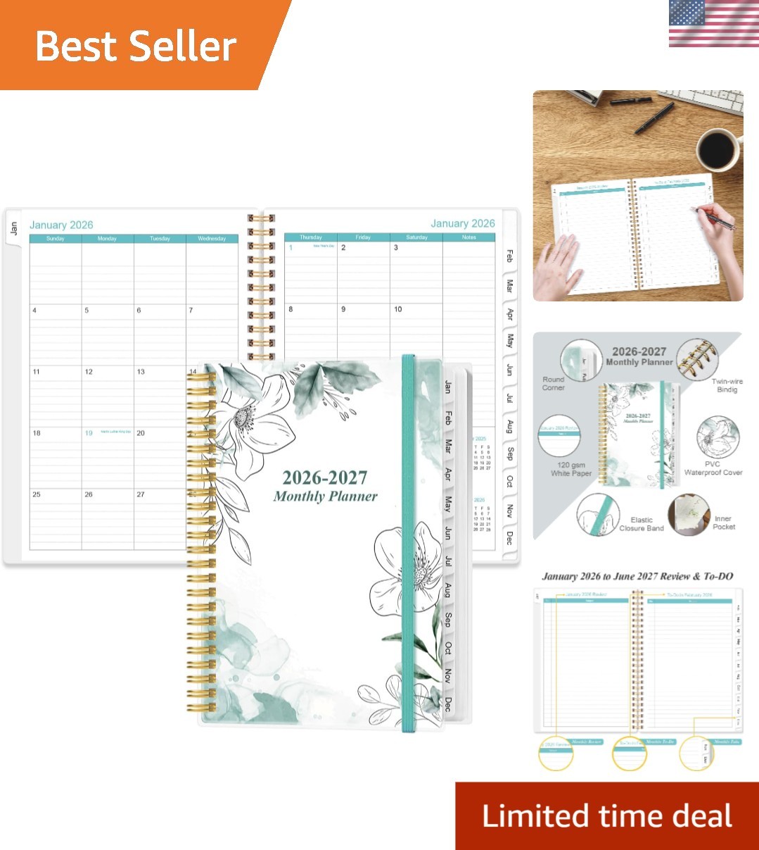 Portable 2026-2027 Planner: Ruled Pages, Inner Pocket & Twin-Wire Binding