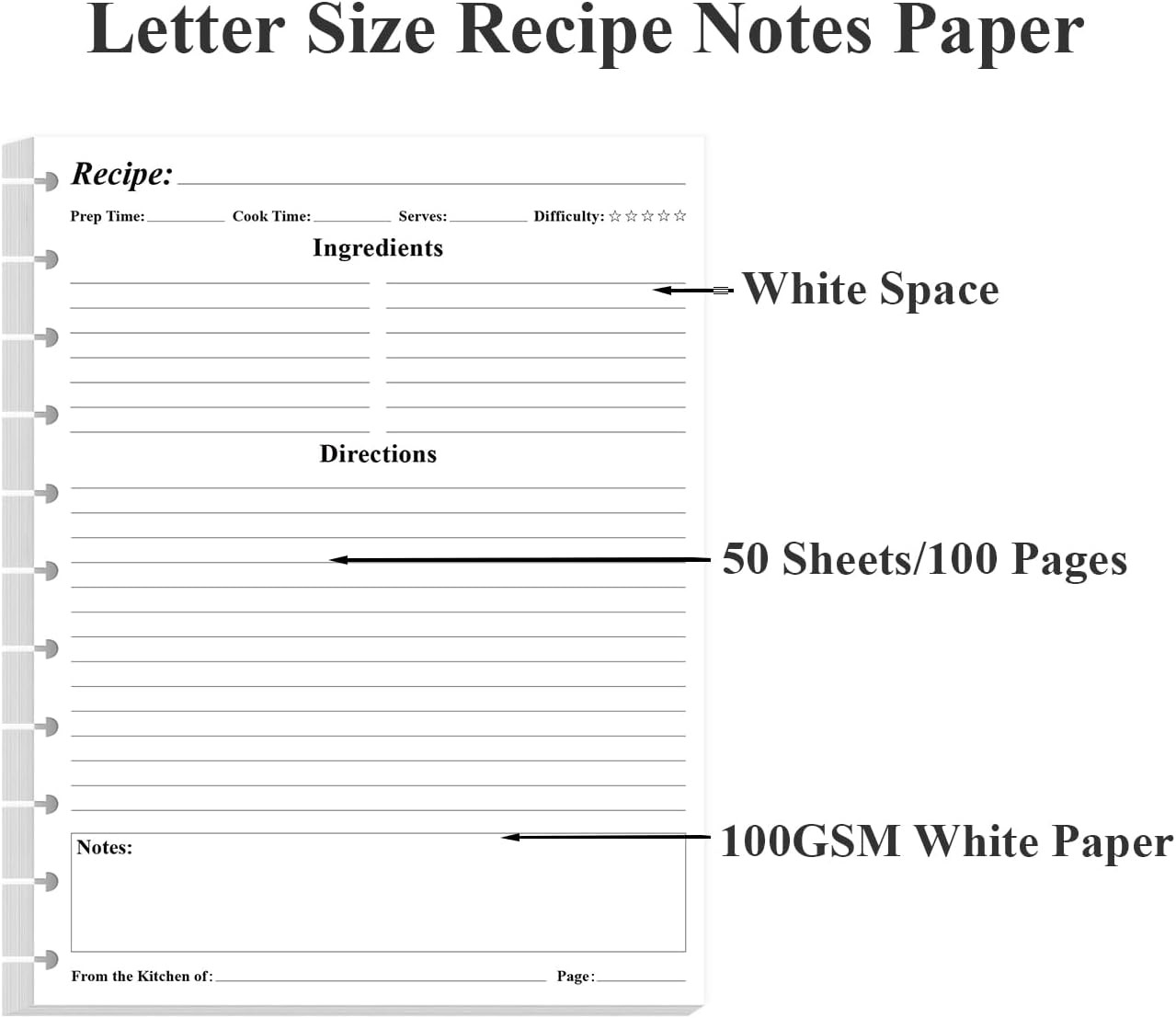 Letter Size Blank Recipe Paper – 11 TUL Disc Recipe Book Paper Refills for Savin