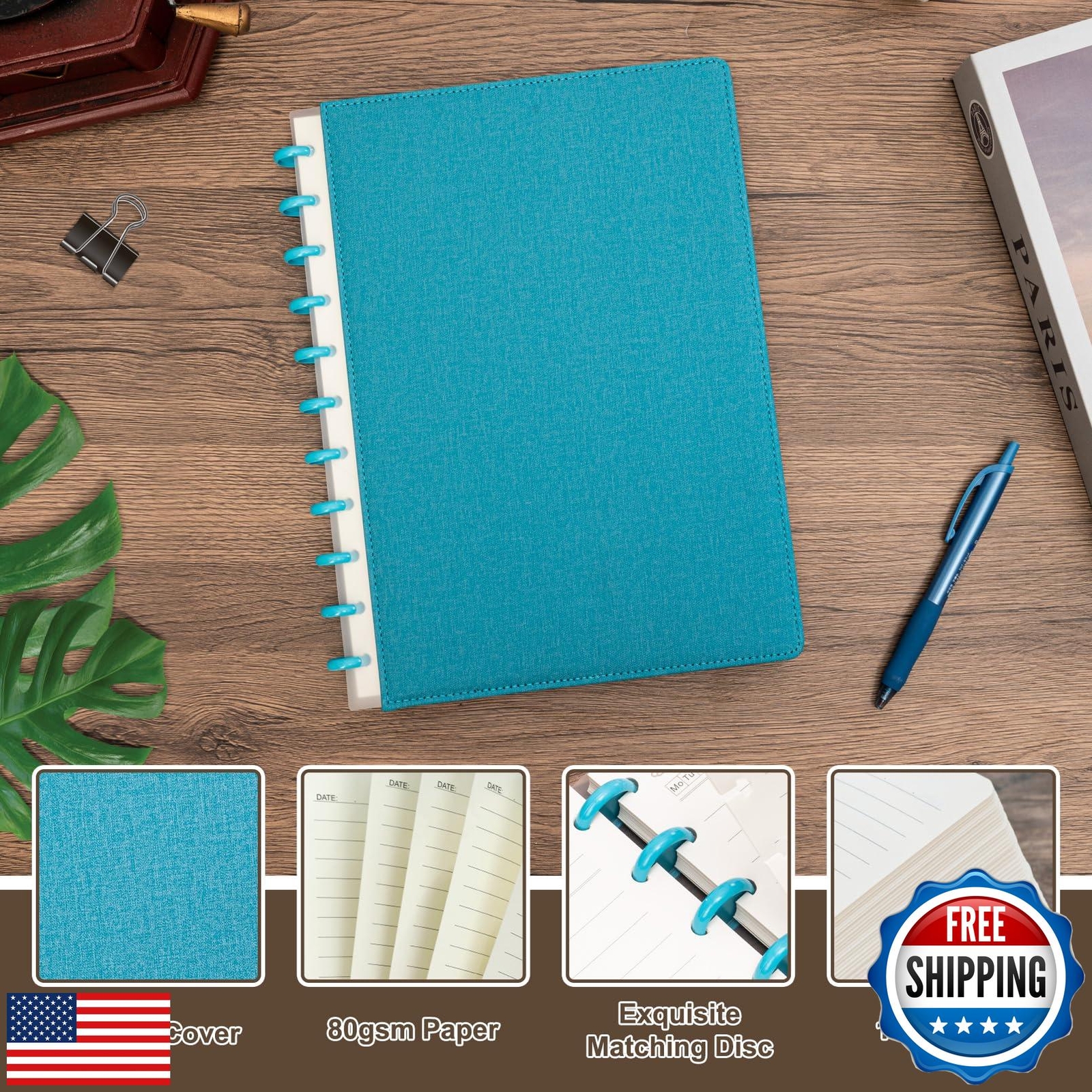MOSA BEAR Discbound Notebook, Leather Cover Discbound Planner, 180 Pages Spir