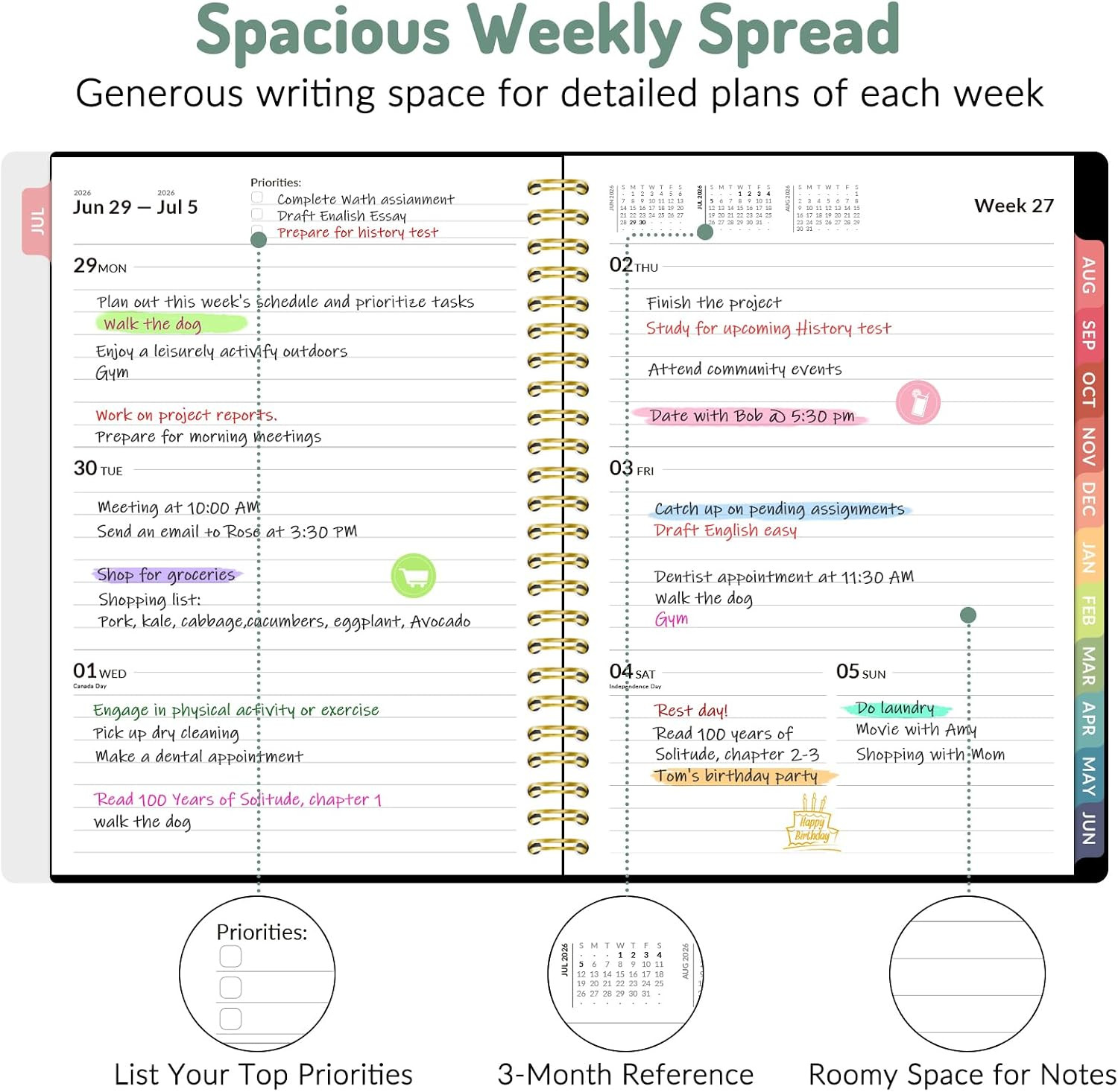 Academic Planner 2026-2027, Weekly & Monthly Calendar Planner, July 2026-June 20